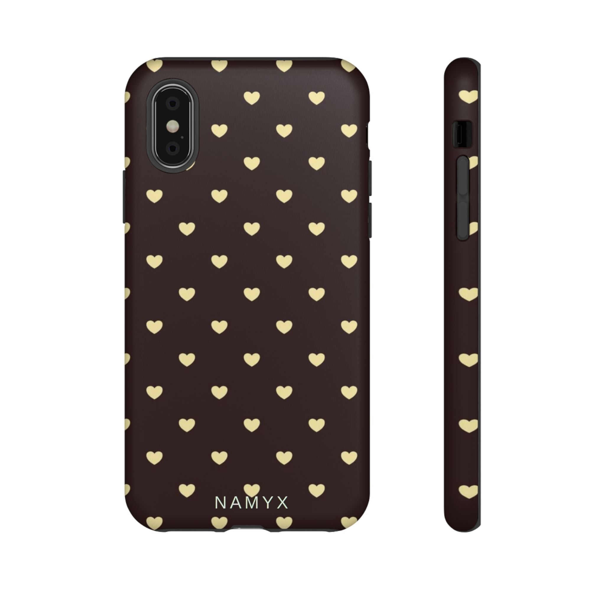 Tough Case — Brown Phone Case with Cream Heart Pattern