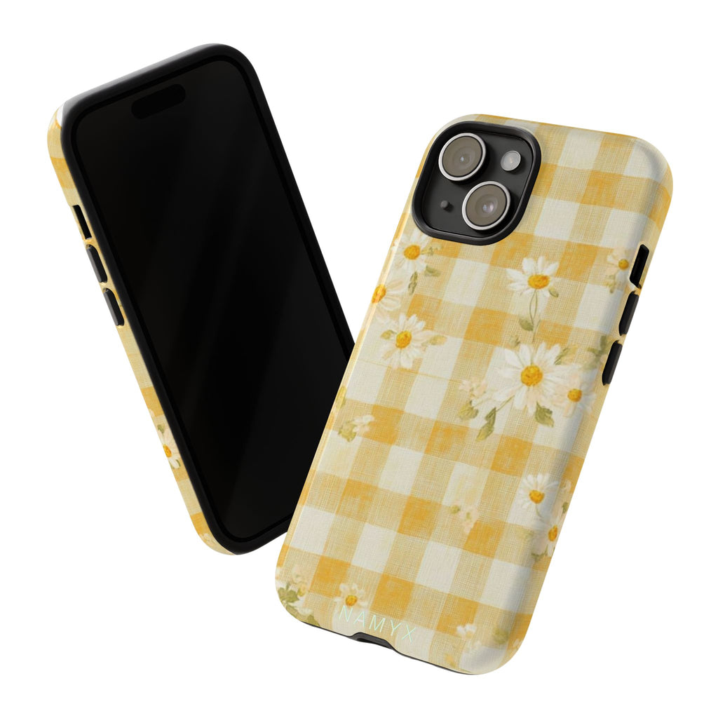 Daisy Gingham Tough Phone Case — Yellow Floral Protective Cover