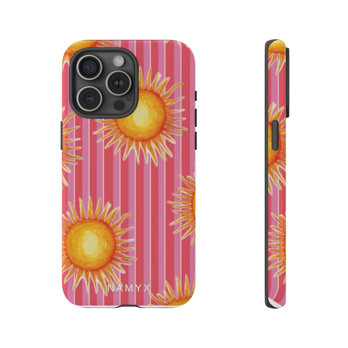 Sunburst Stripe Tough Phone Case — Bright Yellow Sun Pattern on Pink