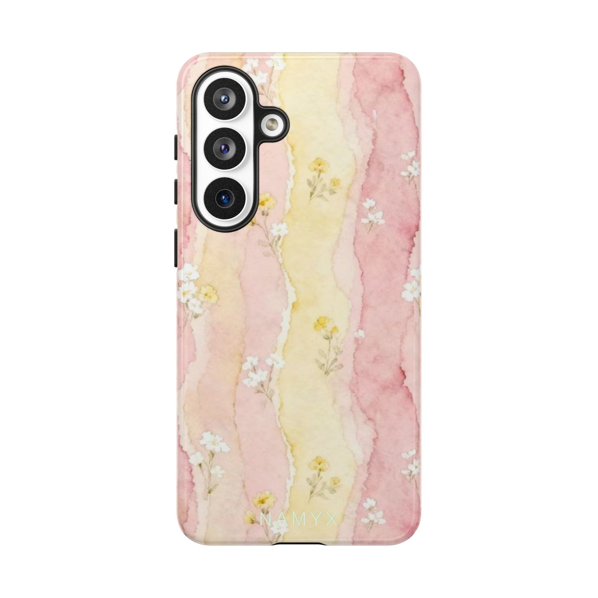 Floral Watercolor Tough Phone Case — Pink & Yellow Daisy Protective Cover