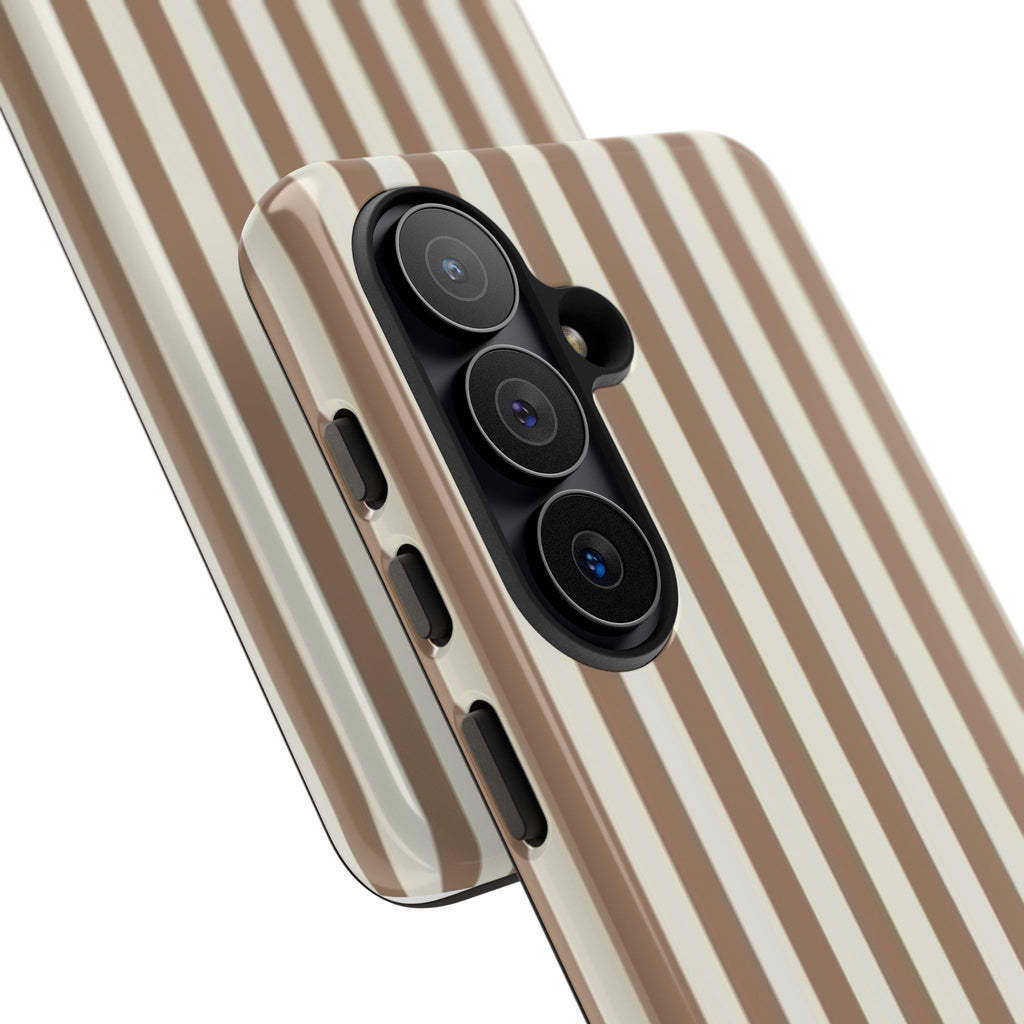 Striped Beige Phone Case — Classic Vertical Brown & Cream Stripe Tough Case