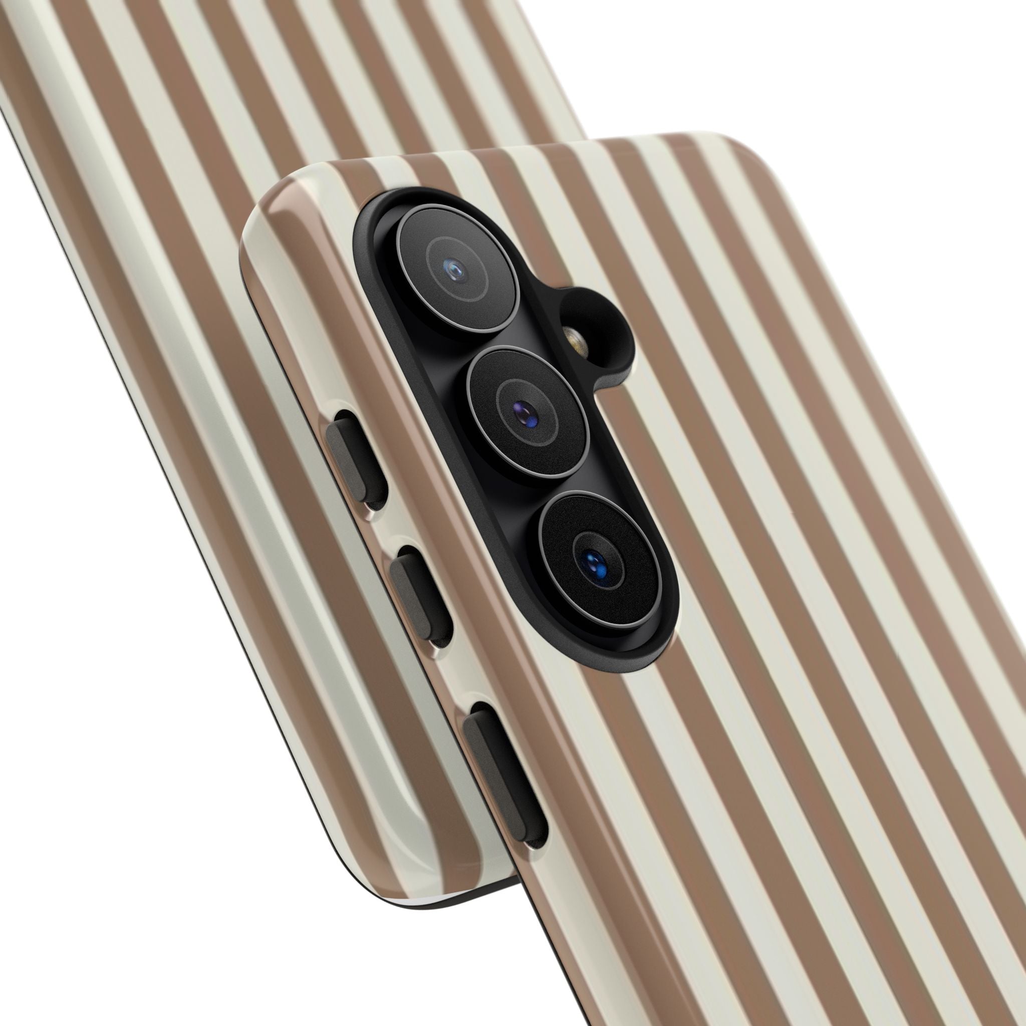 Striped Beige Phone Case — Classic Vertical Brown & Cream Stripe Tough Case