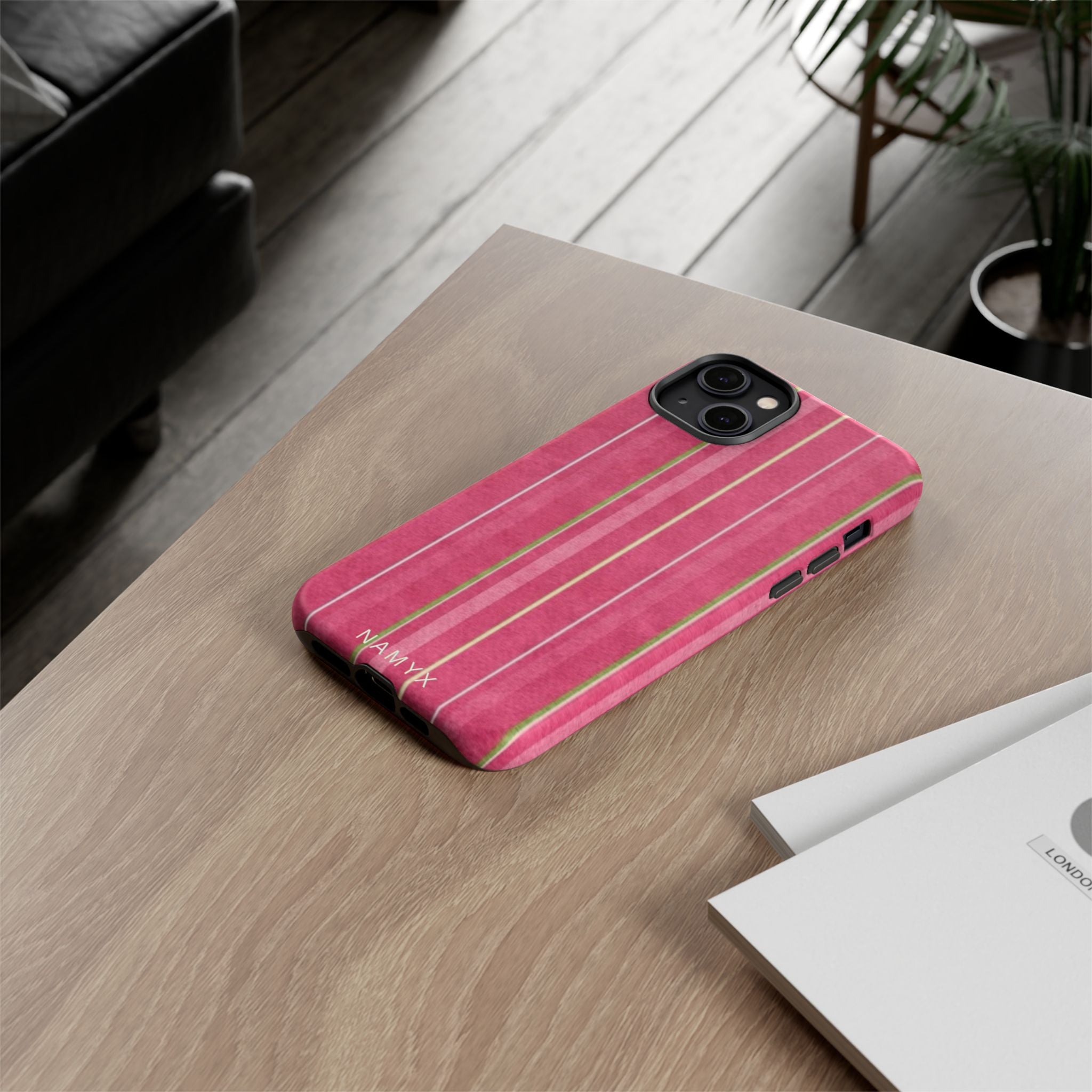 Pink Vertical Stripe Tough Phone Case — Durable Protective iPhone Cover with Subtle Vintage Stripes