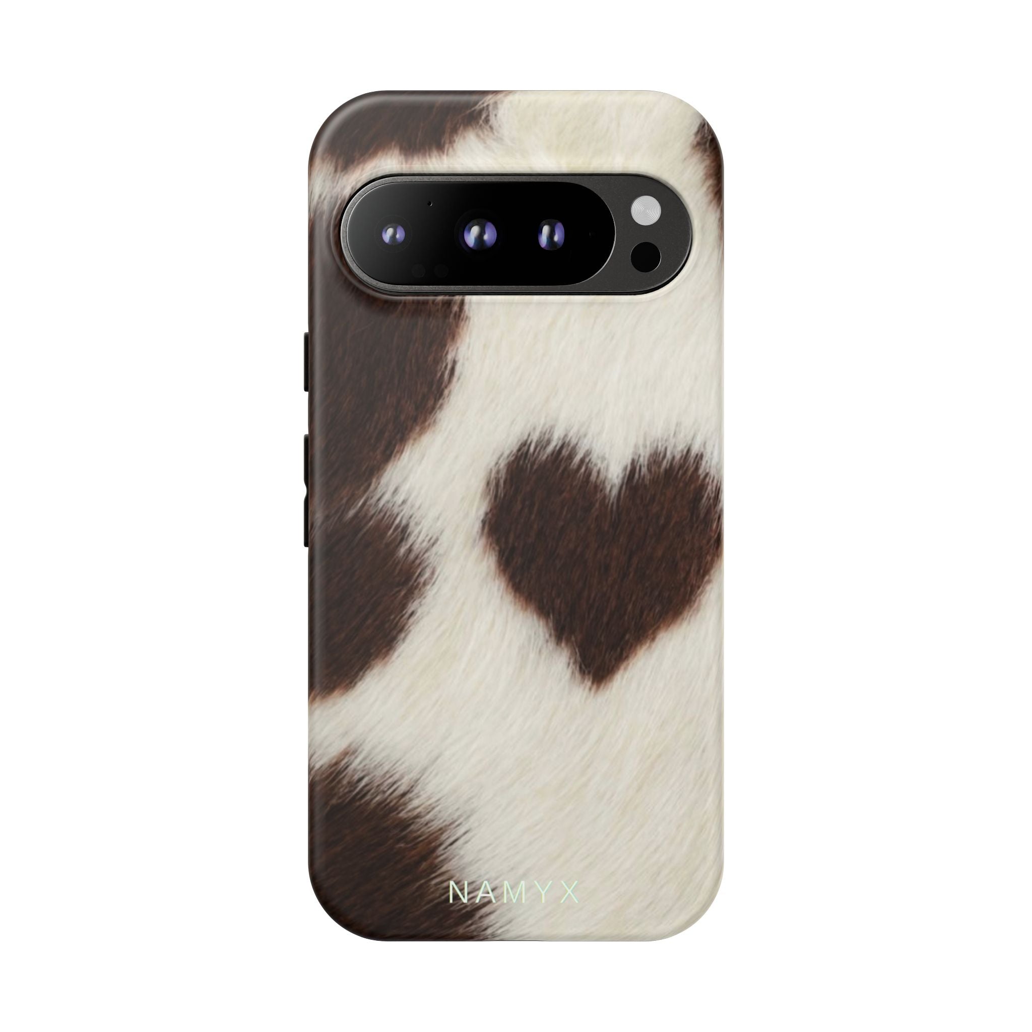 Cowhide Heart Phone Case — Cute Cow Print Protective iPhone Cover