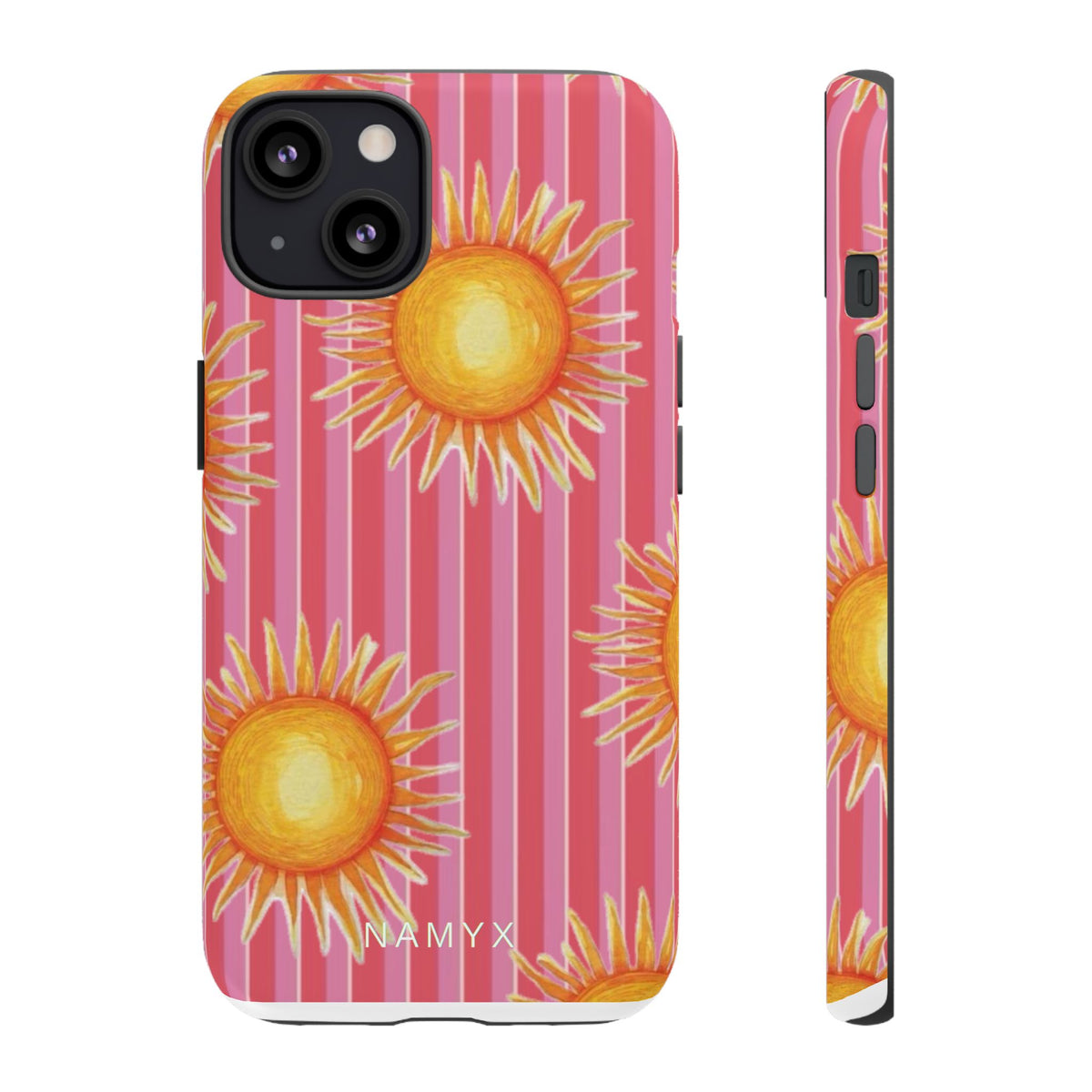 Sunburst Stripe Tough Phone Case — Bright Yellow Sun Pattern on Pink