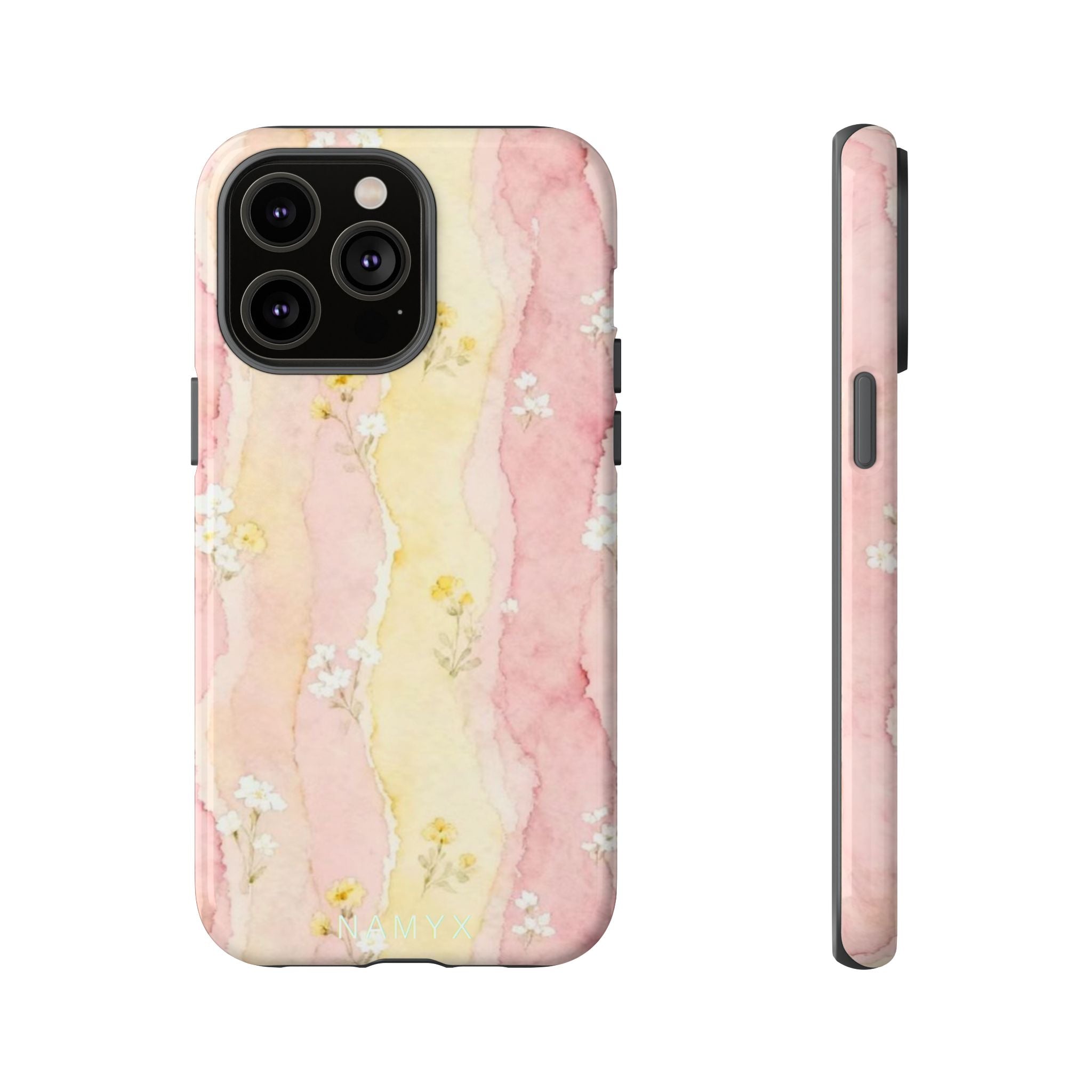 Floral Watercolor Tough Phone Case — Pink & Yellow Daisy Protective Cover