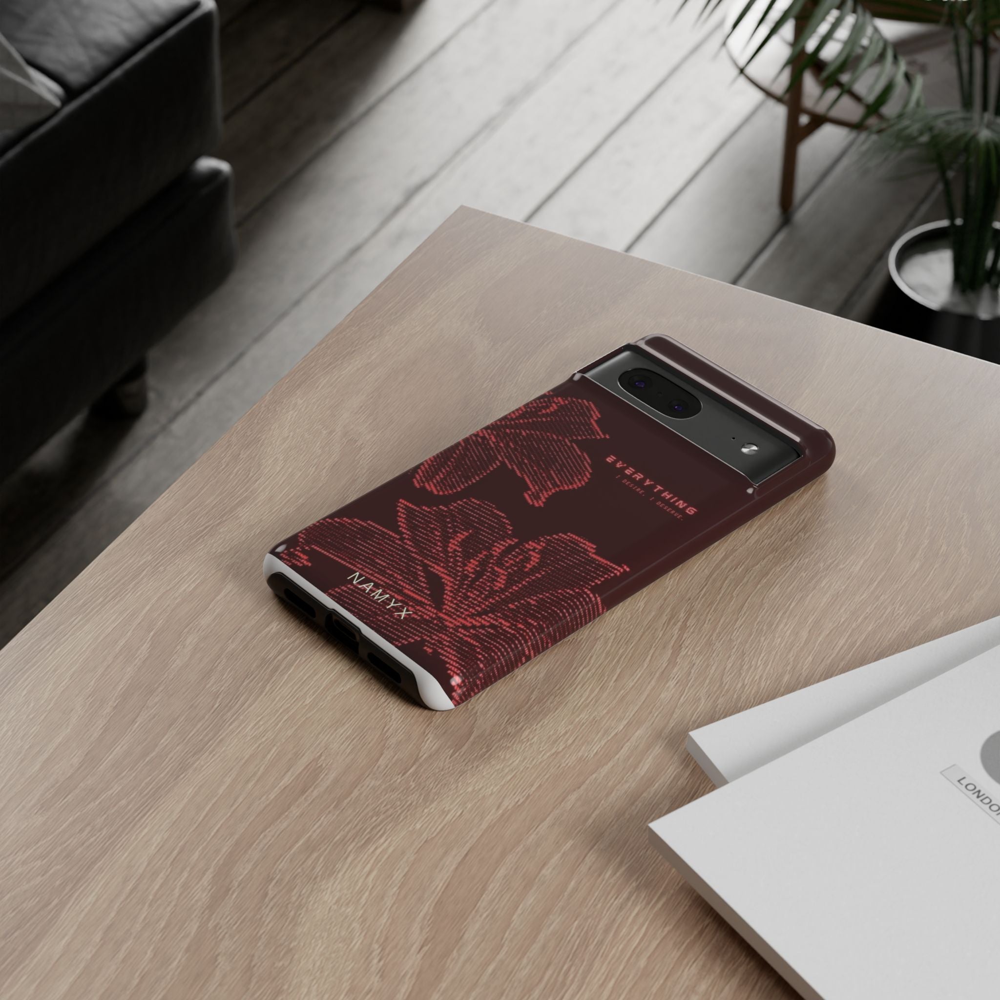 Floral Tough Phone Case — 'Everything' Burgundy Protective Cover