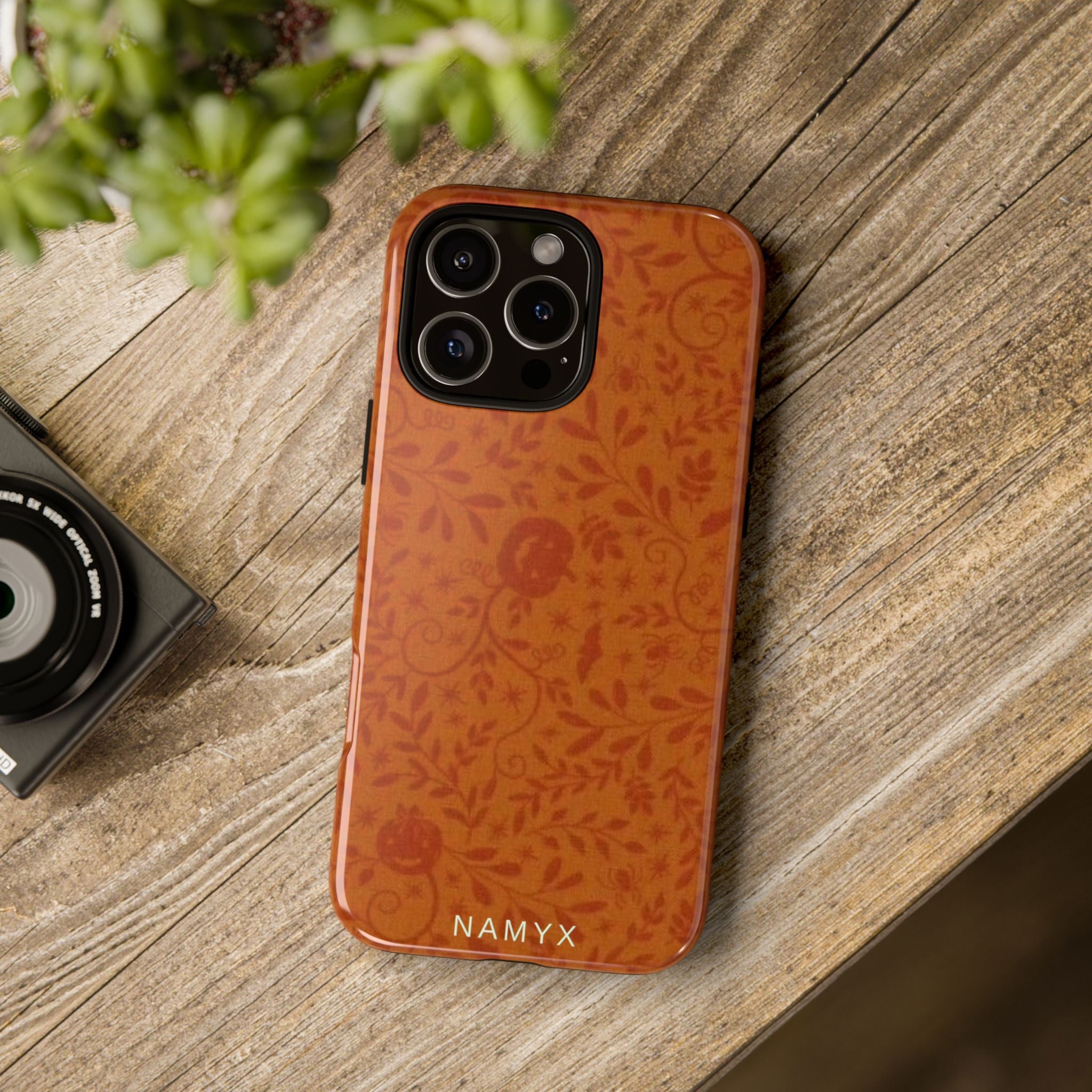 Floral Leather Phone Case — Rustic Orange Botanical Tough Case