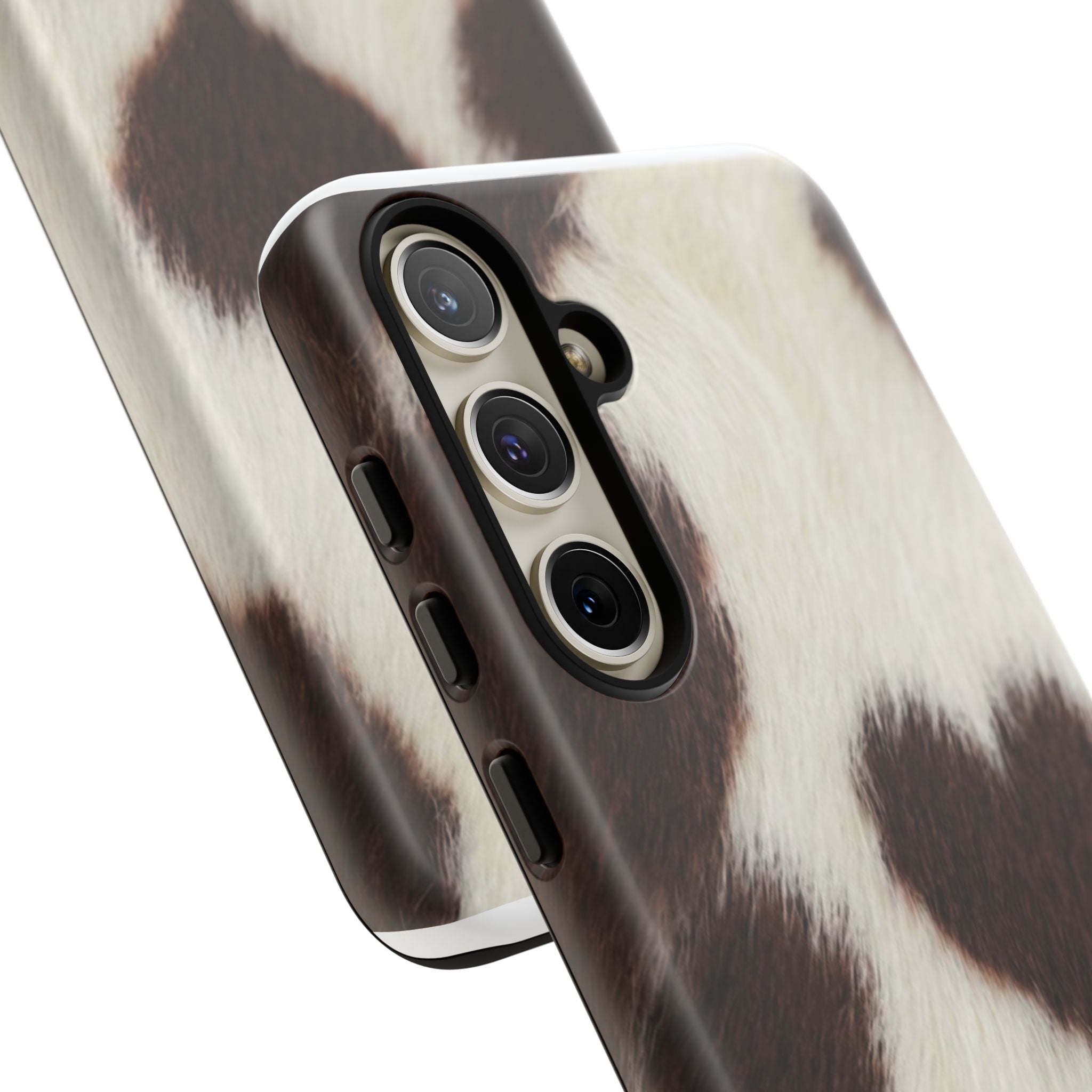 Cowhide Heart Phone Case — Cute Cow Print Protective iPhone Cover