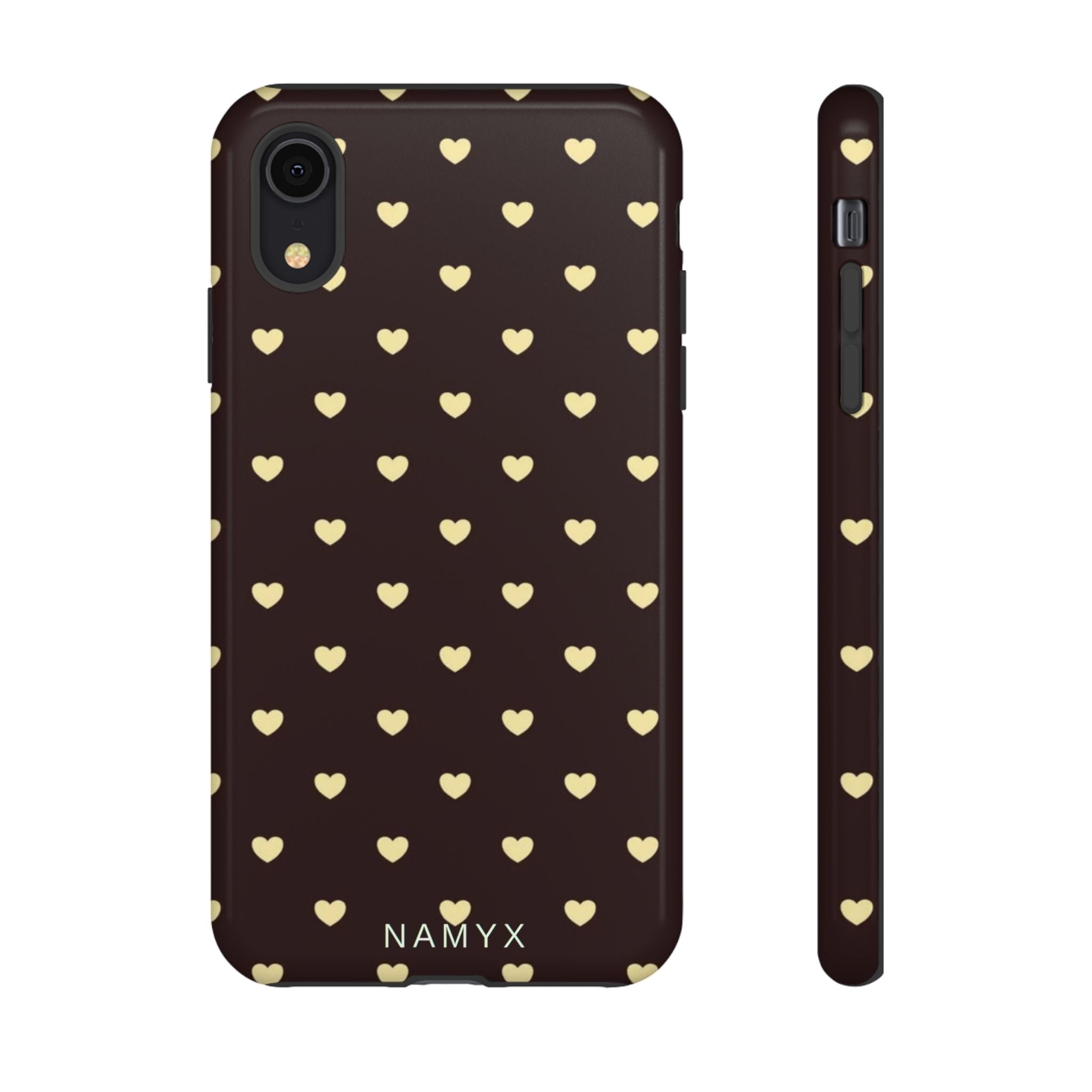 Tough Case — Brown Phone Case with Cream Heart Pattern
