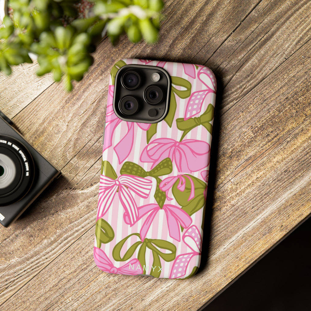 Bow Pattern Tough Case - Pink & Olive Floral Phone Cover