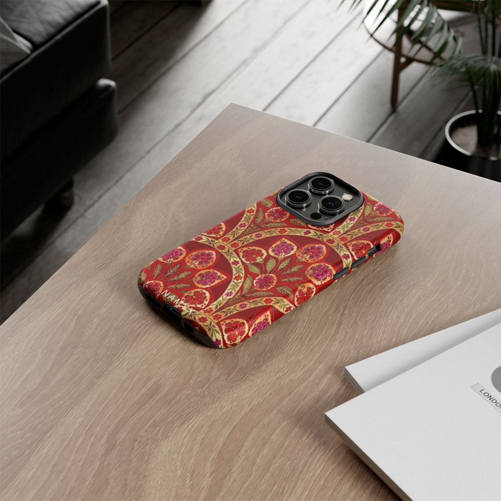 Floral Paisley Tough Phone Case — Red Gold Vintage Pattern