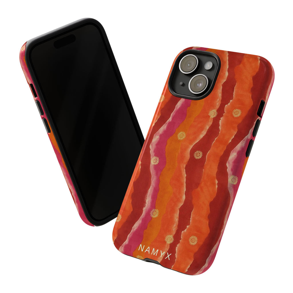 Abstract Red Waves Phone Case — Bold Orange & Pink Protective Tough Case
