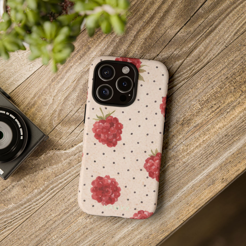Raspberry Dotted Tough Phone Case — Vintage Floral Protective Cover
