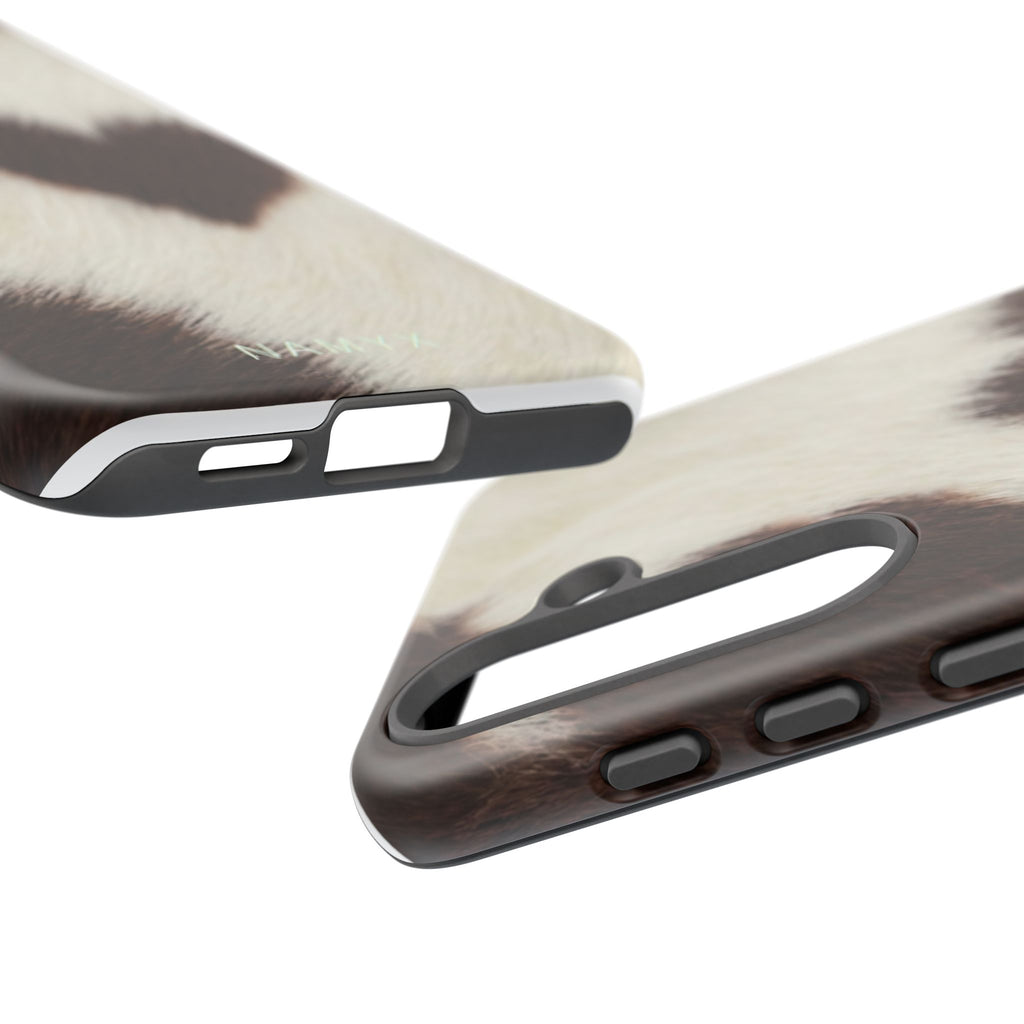 Cowhide Heart Phone Case — Cute Cow Print Protective iPhone Cover