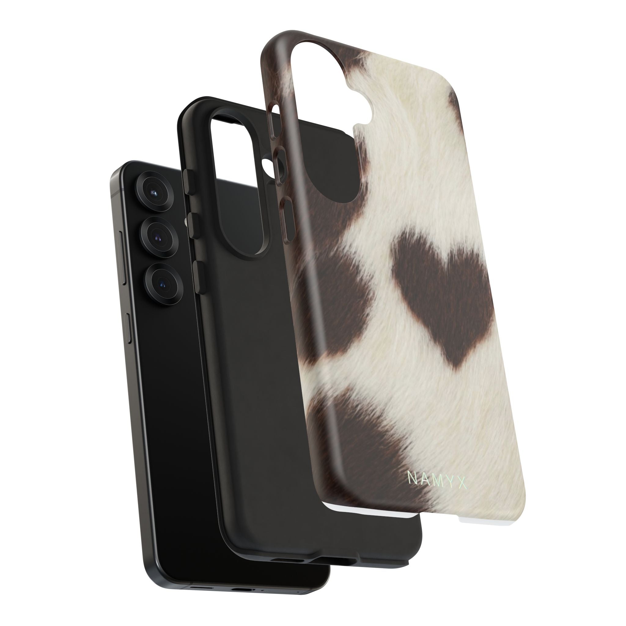 Cowhide Heart Phone Case — Cute Cow Print Protective iPhone Cover