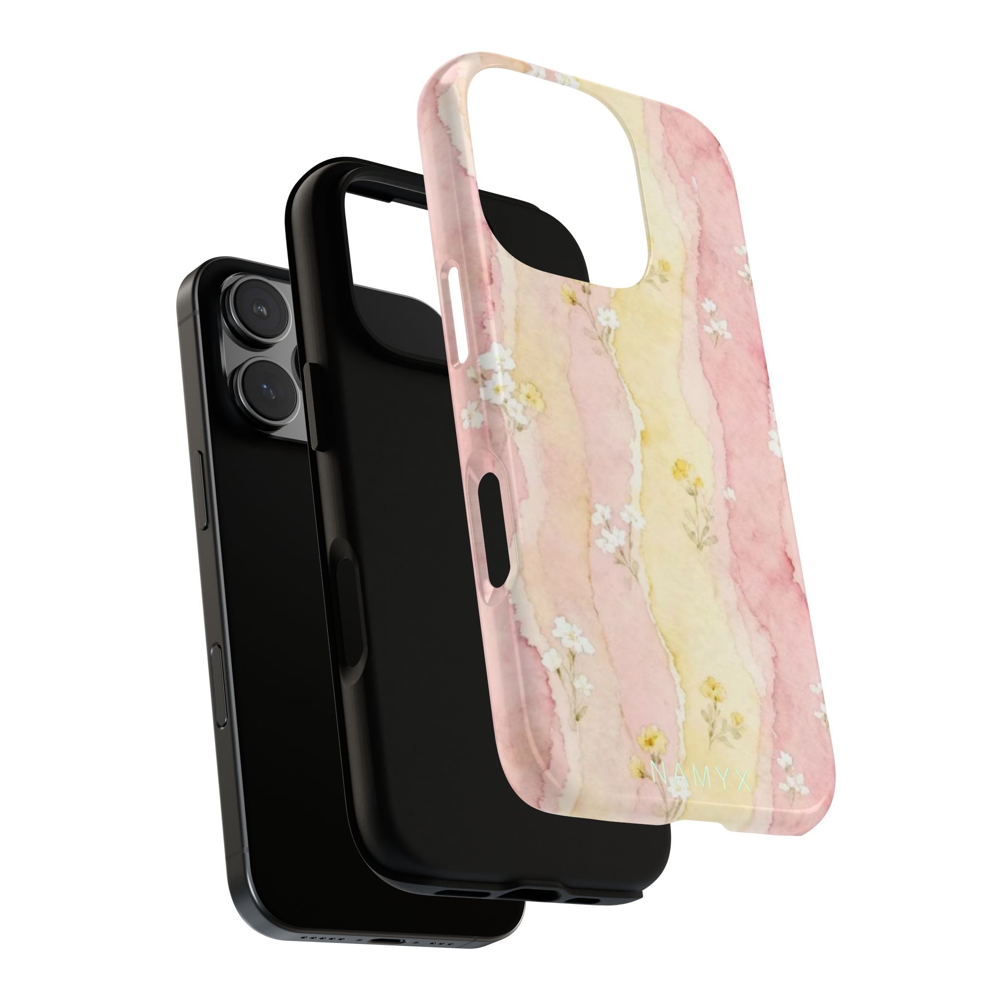 Floral Watercolor Tough Phone Case — Pink & Yellow Daisy Protective Cover