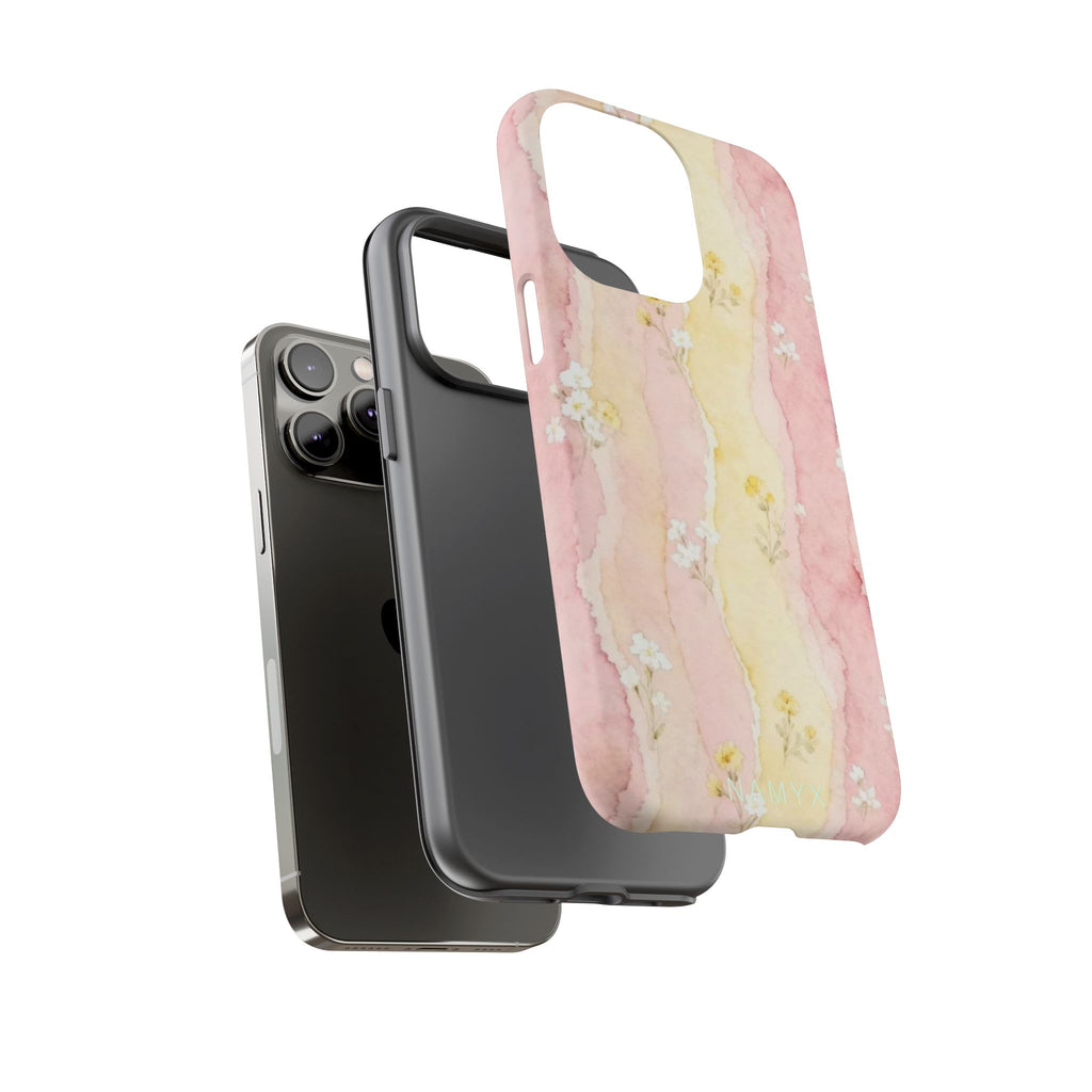 Floral Watercolor Tough Phone Case — Pink & Yellow Daisy Protective Cover