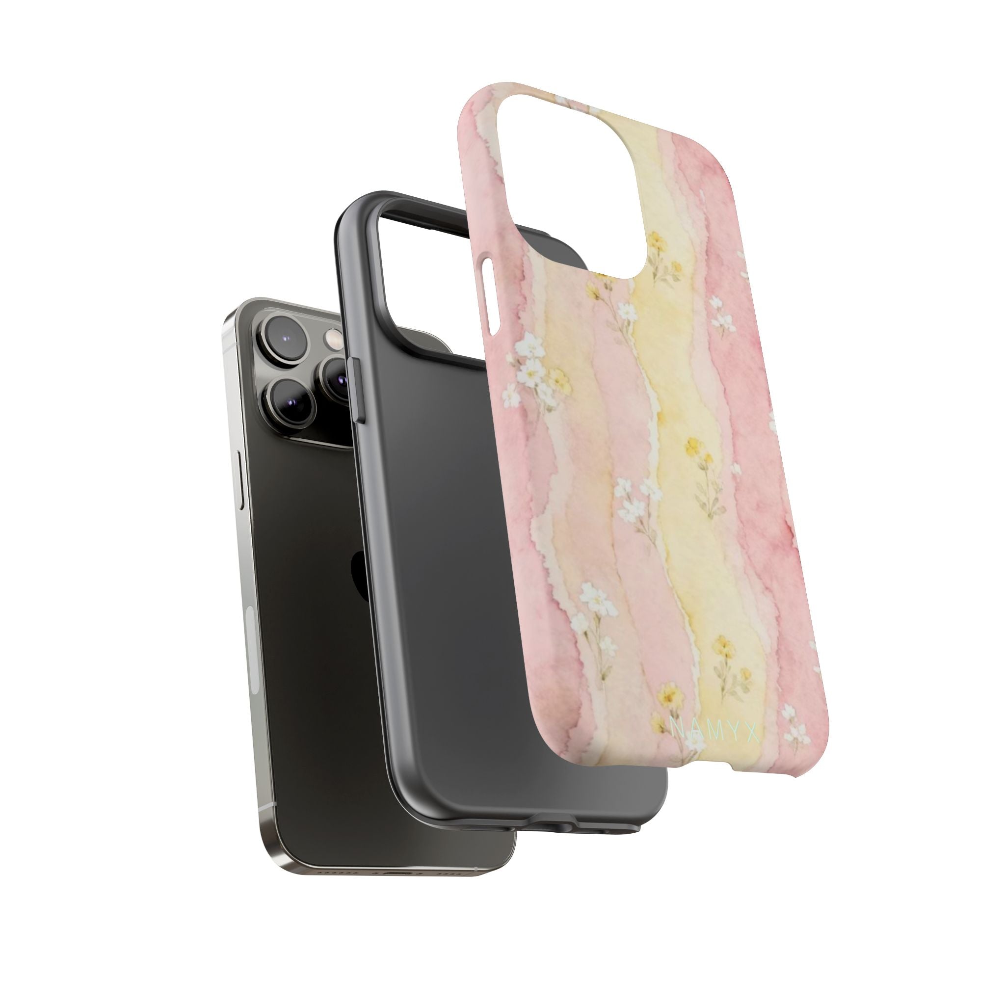 Floral Watercolor Tough Phone Case — Pink & Yellow Daisy Protective Cover