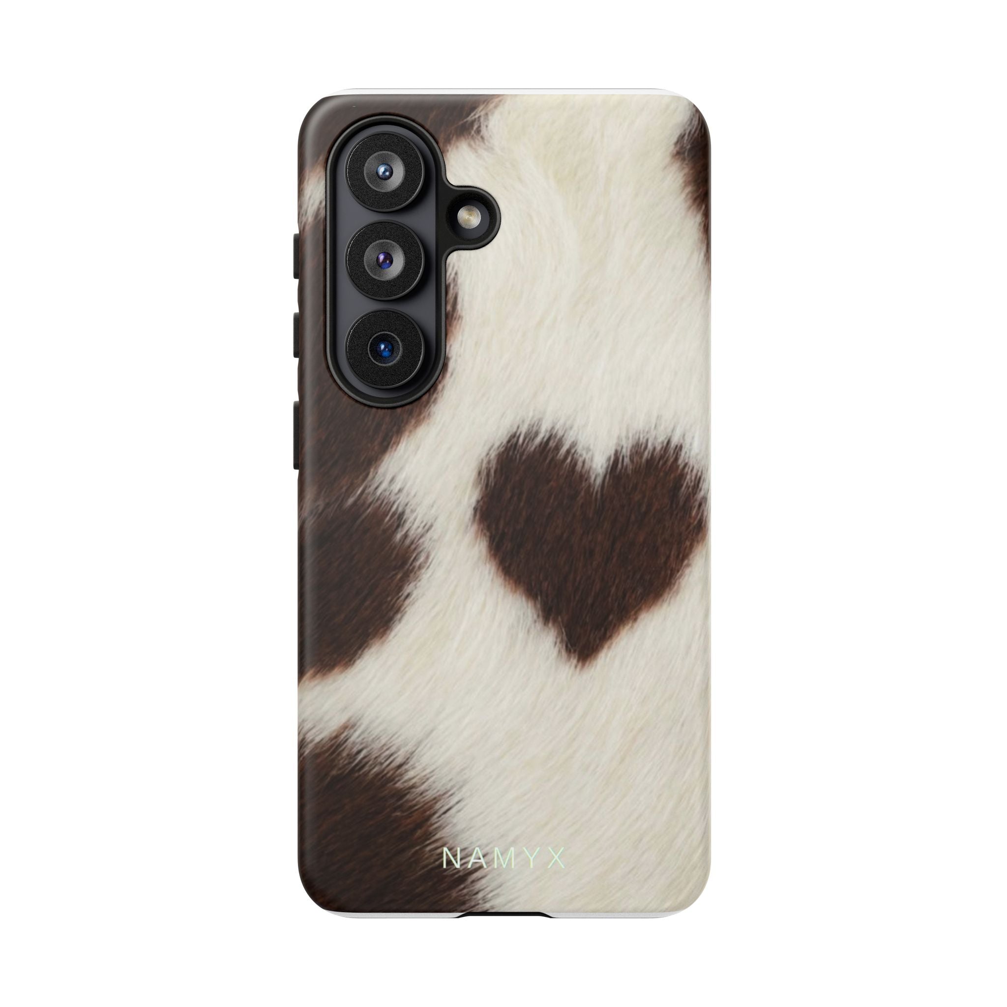 Cowhide Heart Phone Case — Cute Cow Print Protective iPhone Cover