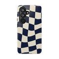 Wavy Checkered Phone Case – Retro Navy Racing Pattern Tough Case