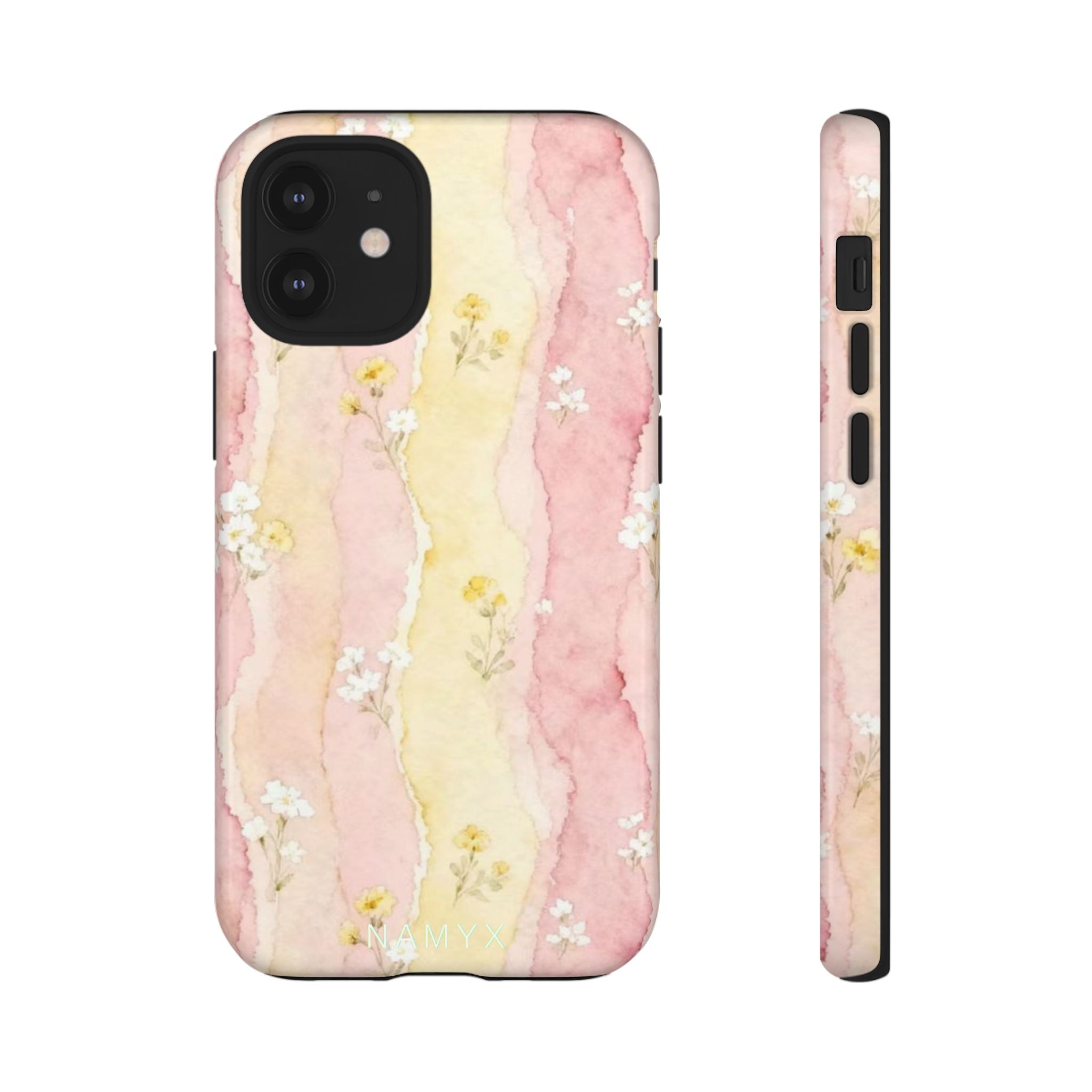 Floral Watercolor Tough Phone Case — Pink & Yellow Daisy Protective Cover