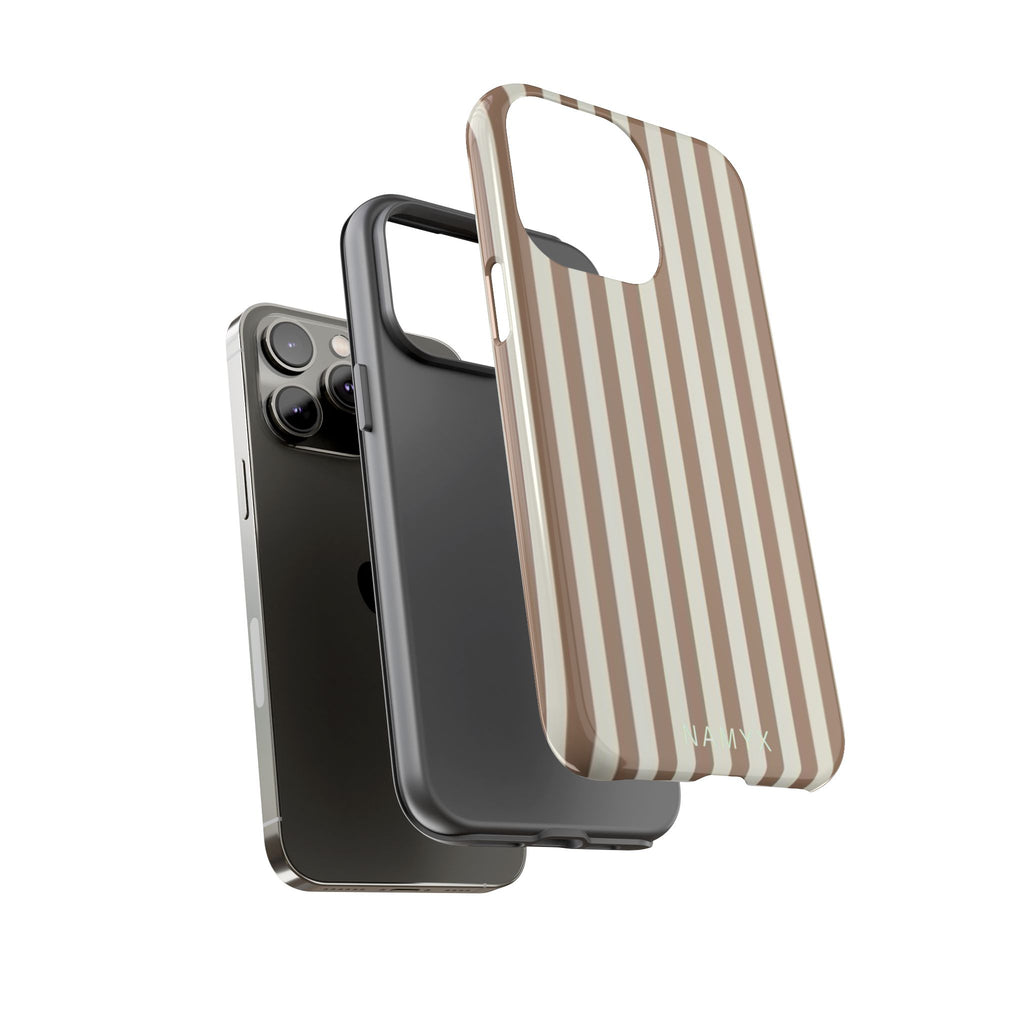 Striped Beige Phone Case — Classic Vertical Brown & Cream Stripe Tough Case