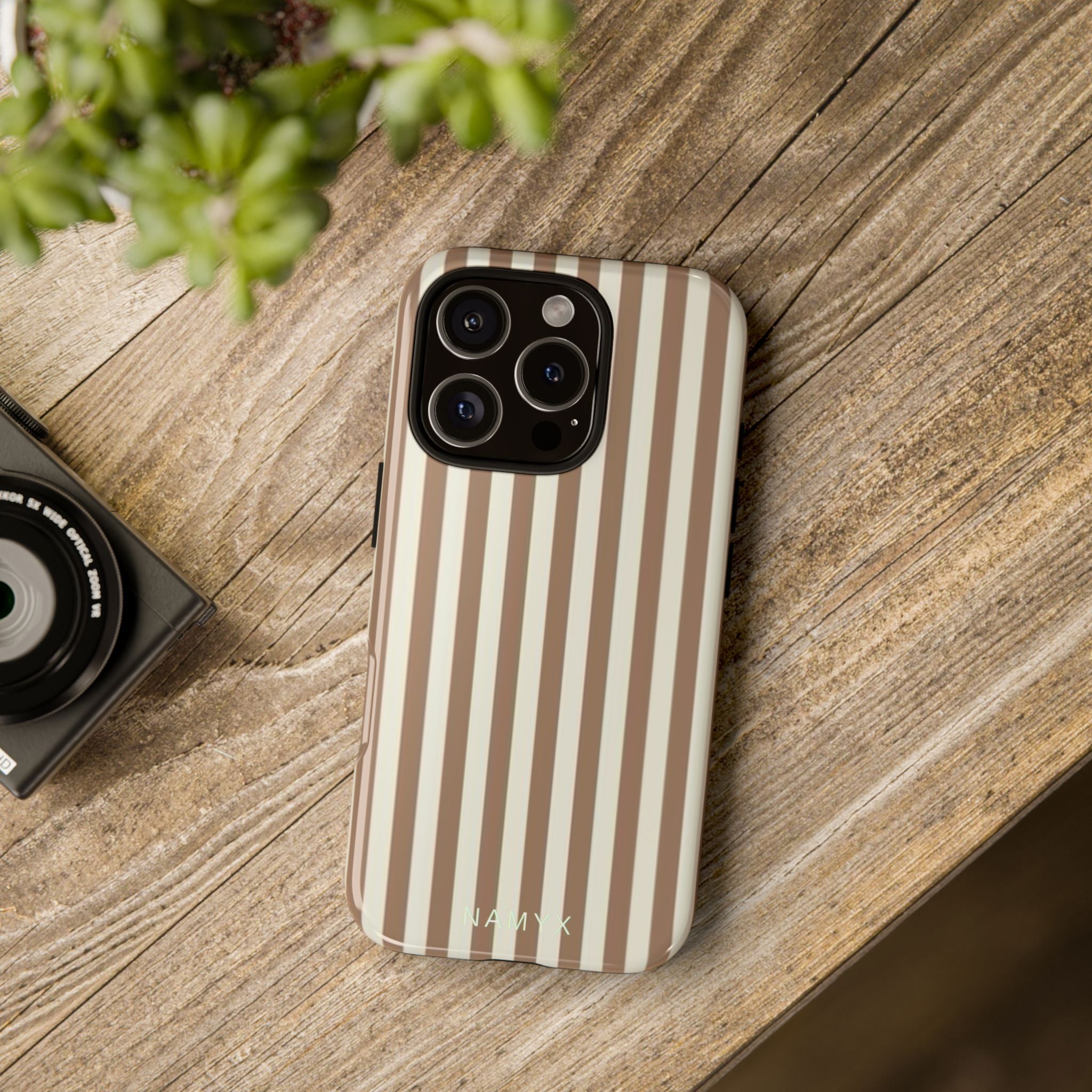 Striped Beige Phone Case — Classic Vertical Brown & Cream Stripe Tough Case