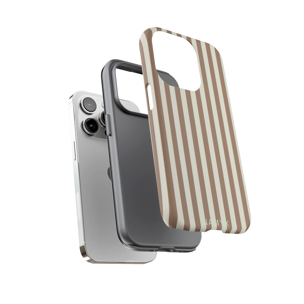 Striped Beige Phone Case — Classic Vertical Brown & Cream Stripe Tough Case