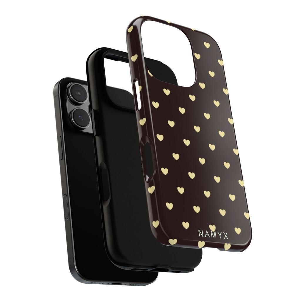 Tough Case — Brown Phone Case with Cream Heart Pattern