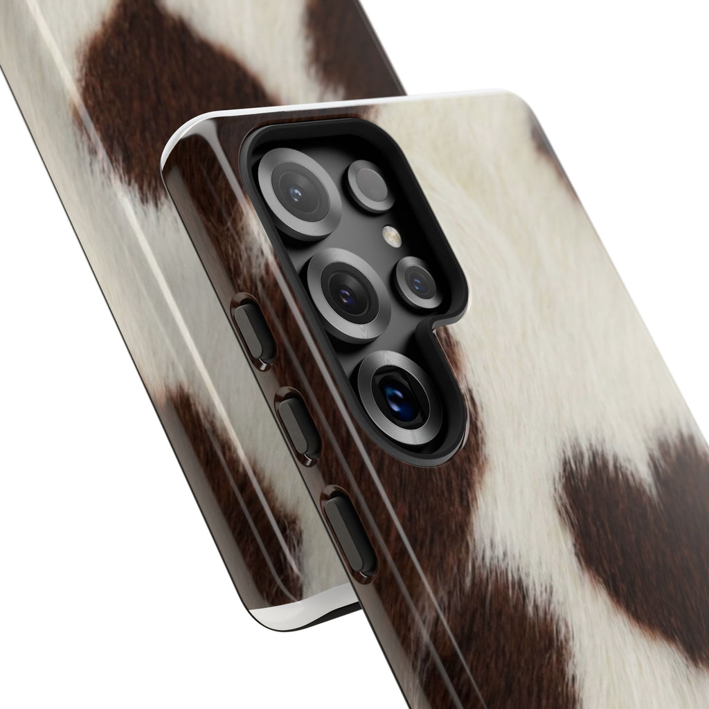 Cowhide Heart Phone Case — Cute Cow Print Protective iPhone Cover
