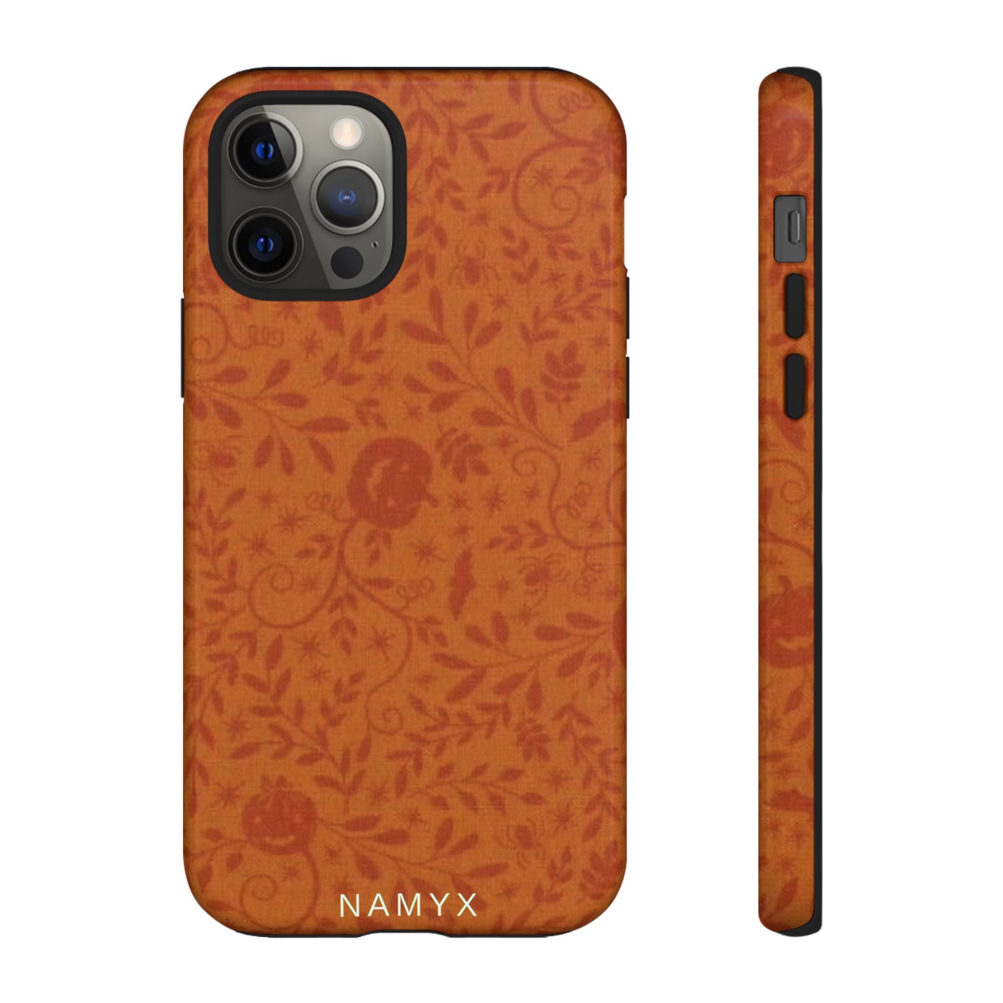 Floral Leather Phone Case — Rustic Orange Botanical Tough Case