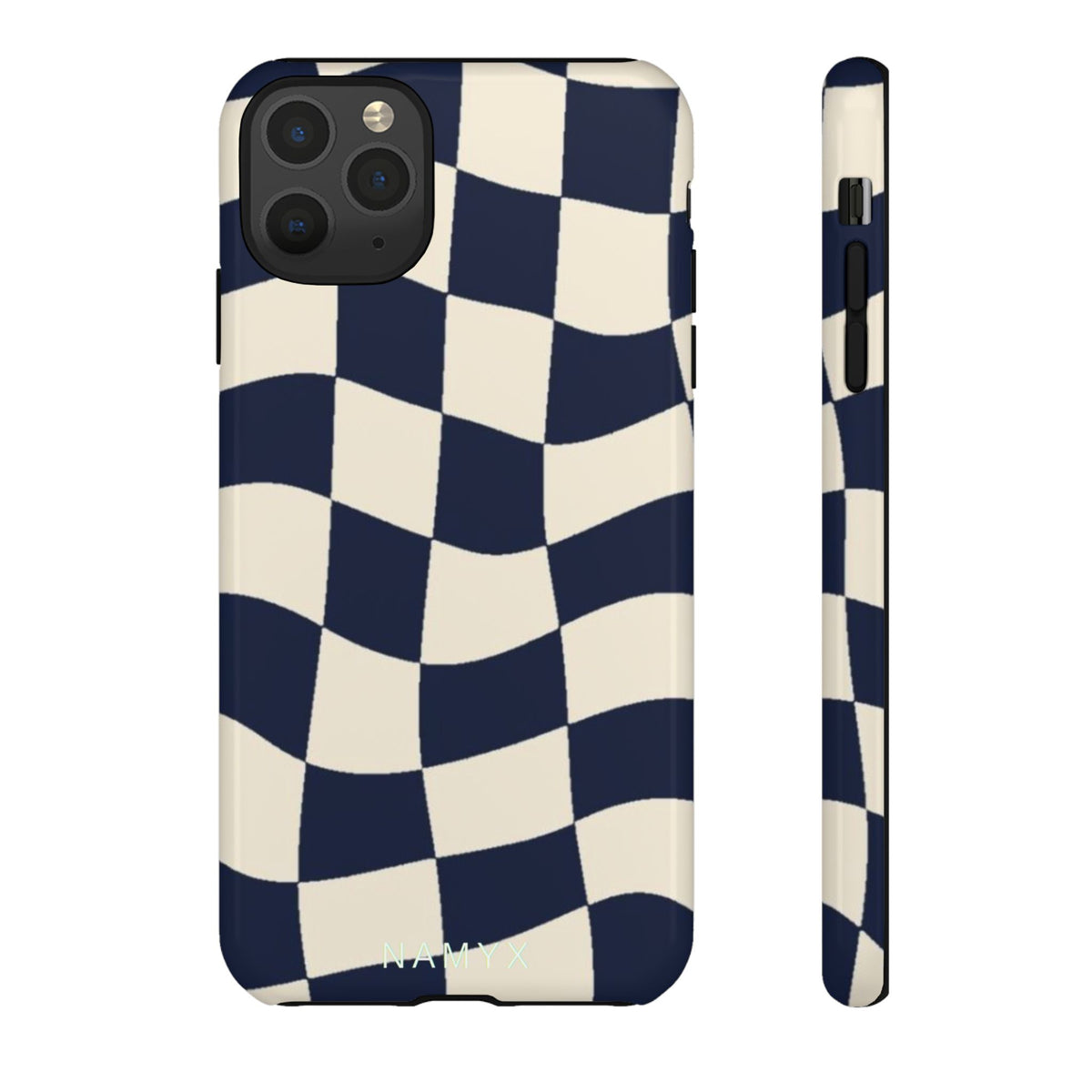 Wavy Checkered Phone Case – Retro Navy Racing Pattern Tough Case