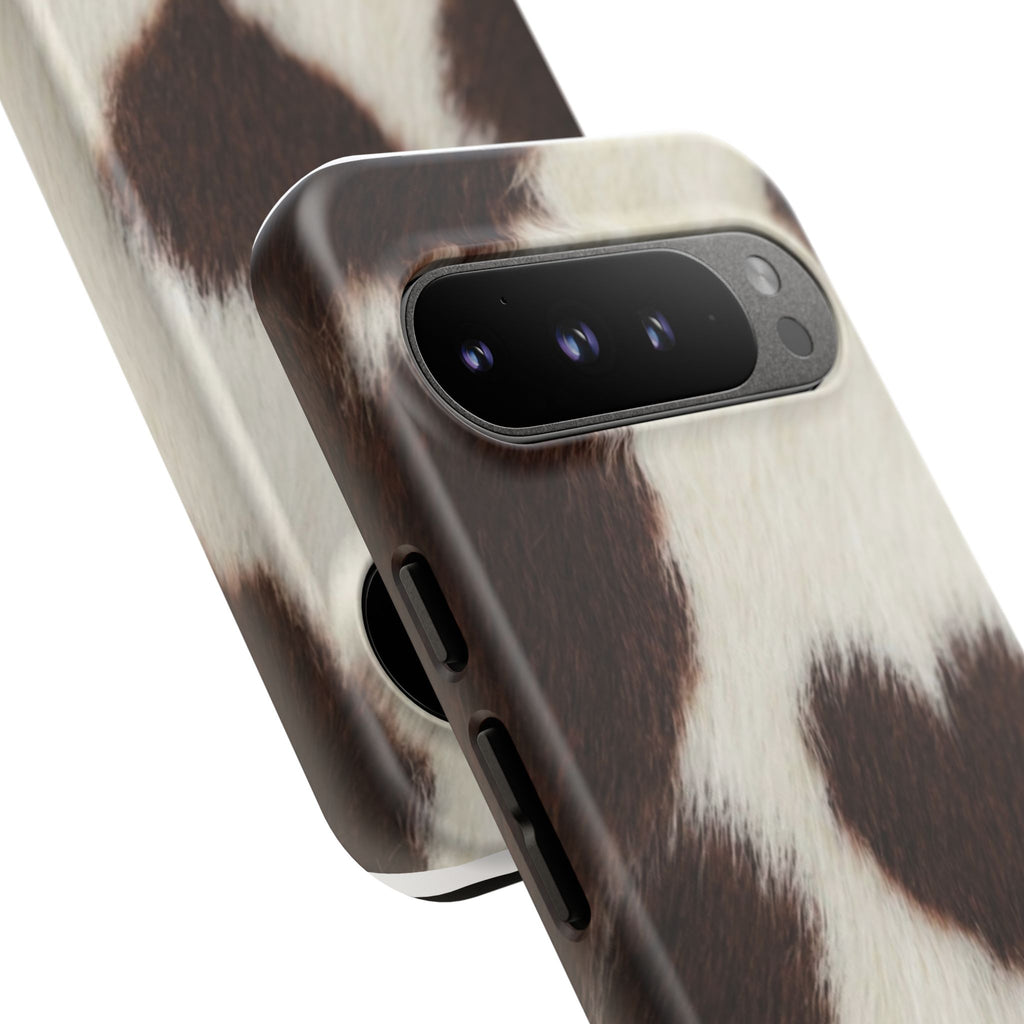 Cowhide Heart Phone Case — Cute Cow Print Protective iPhone Cover
