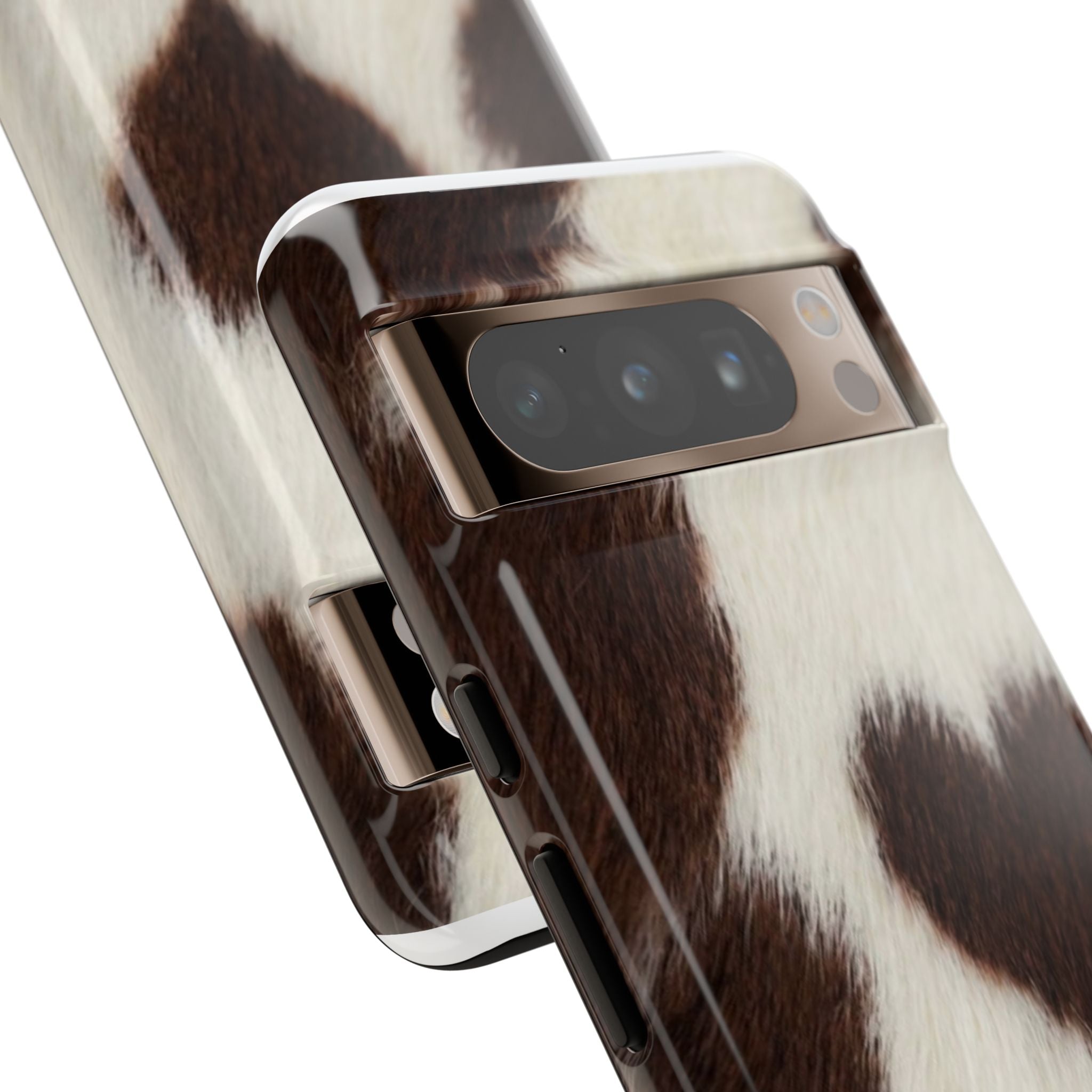 Cowhide Heart Phone Case — Cute Cow Print Protective iPhone Cover