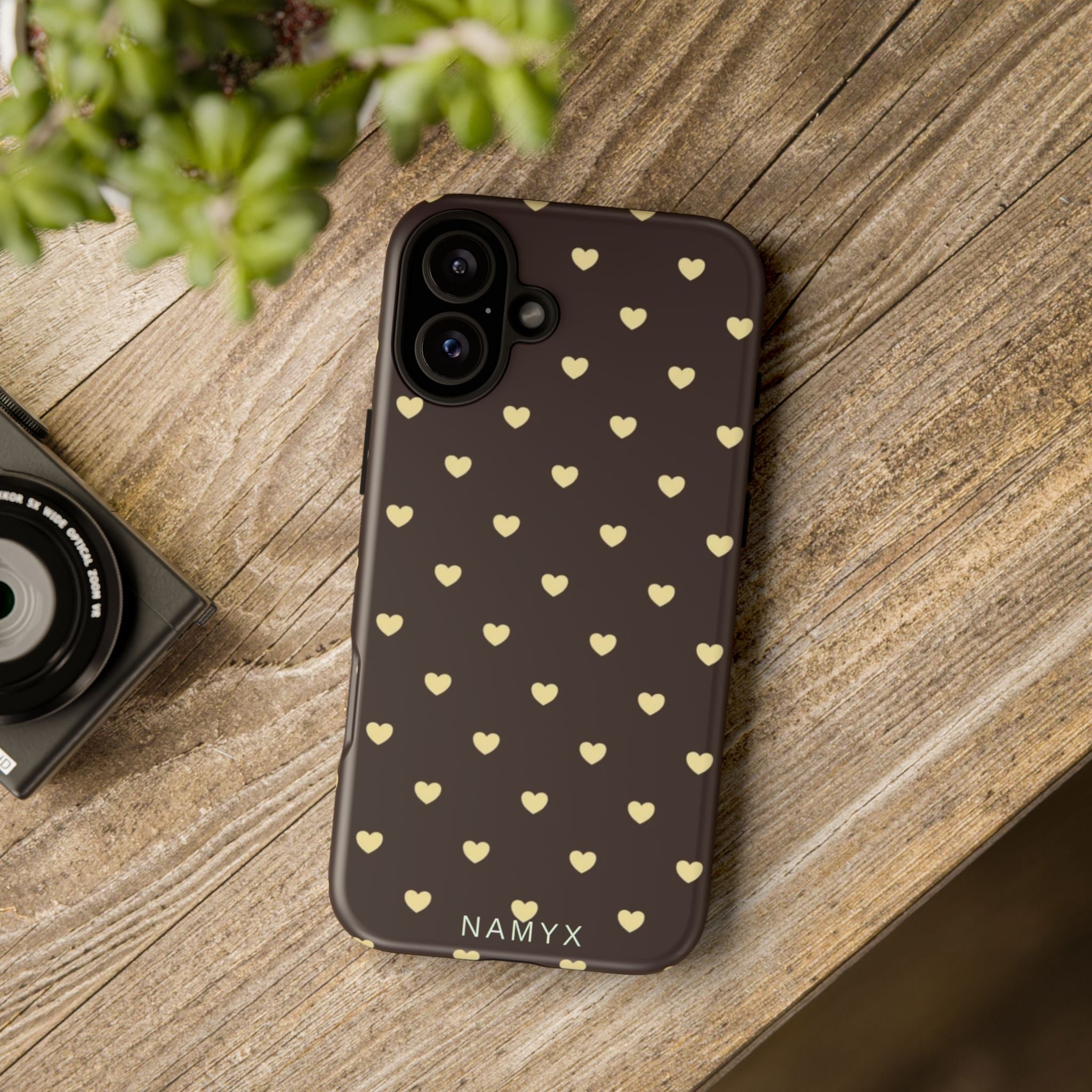 Tough Case — Brown Phone Case with Cream Heart Pattern