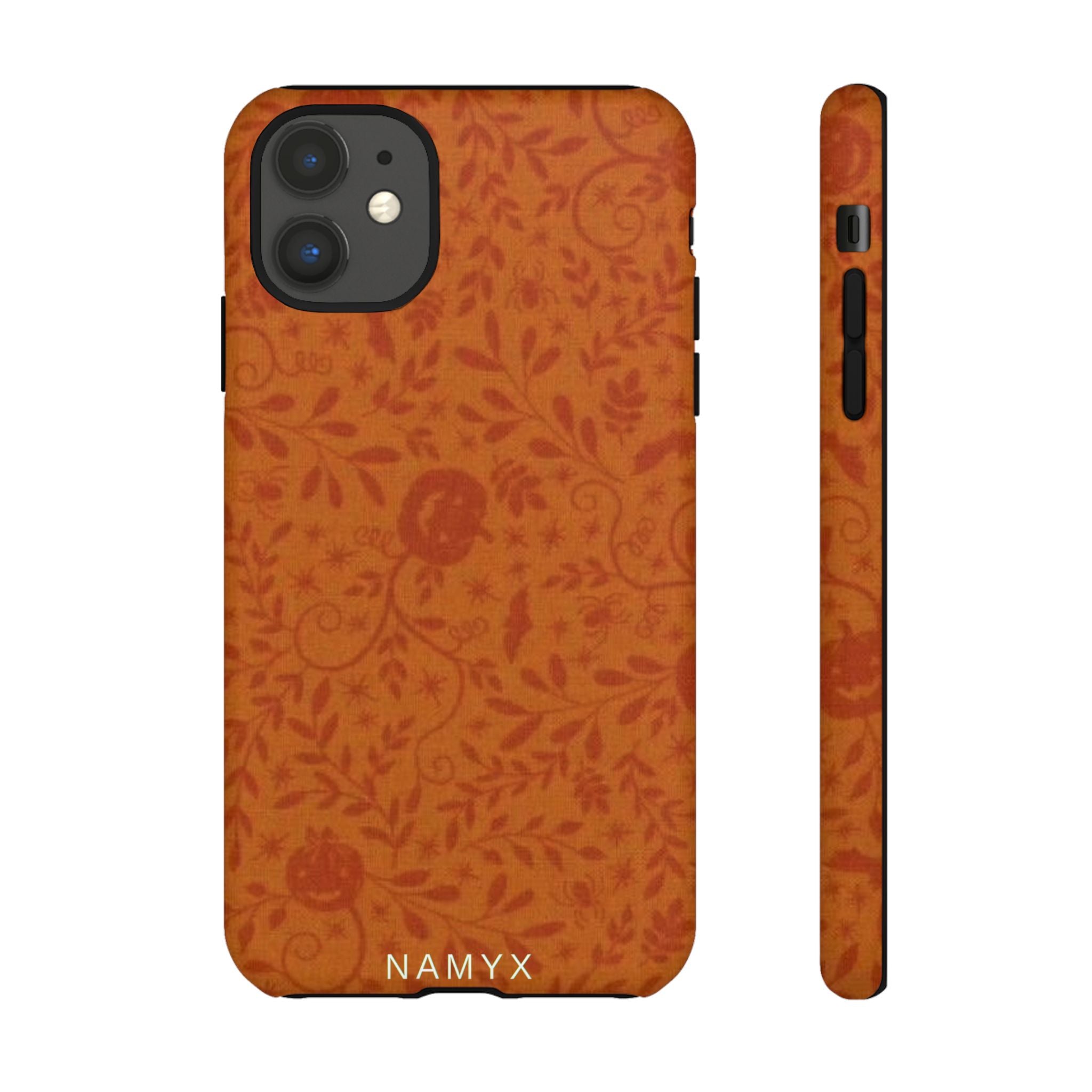 Floral Leather Phone Case — Rustic Orange Botanical Tough Case