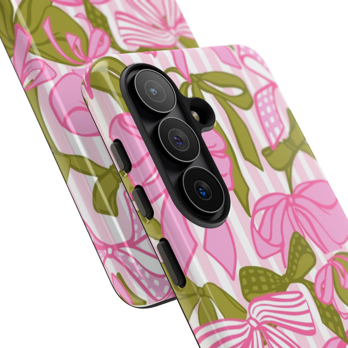 Bow Pattern Tough Case - Pink & Olive Floral Phone Cover