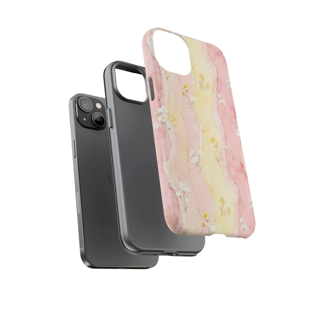 Floral Watercolor Tough Phone Case — Pink & Yellow Daisy Protective Cover