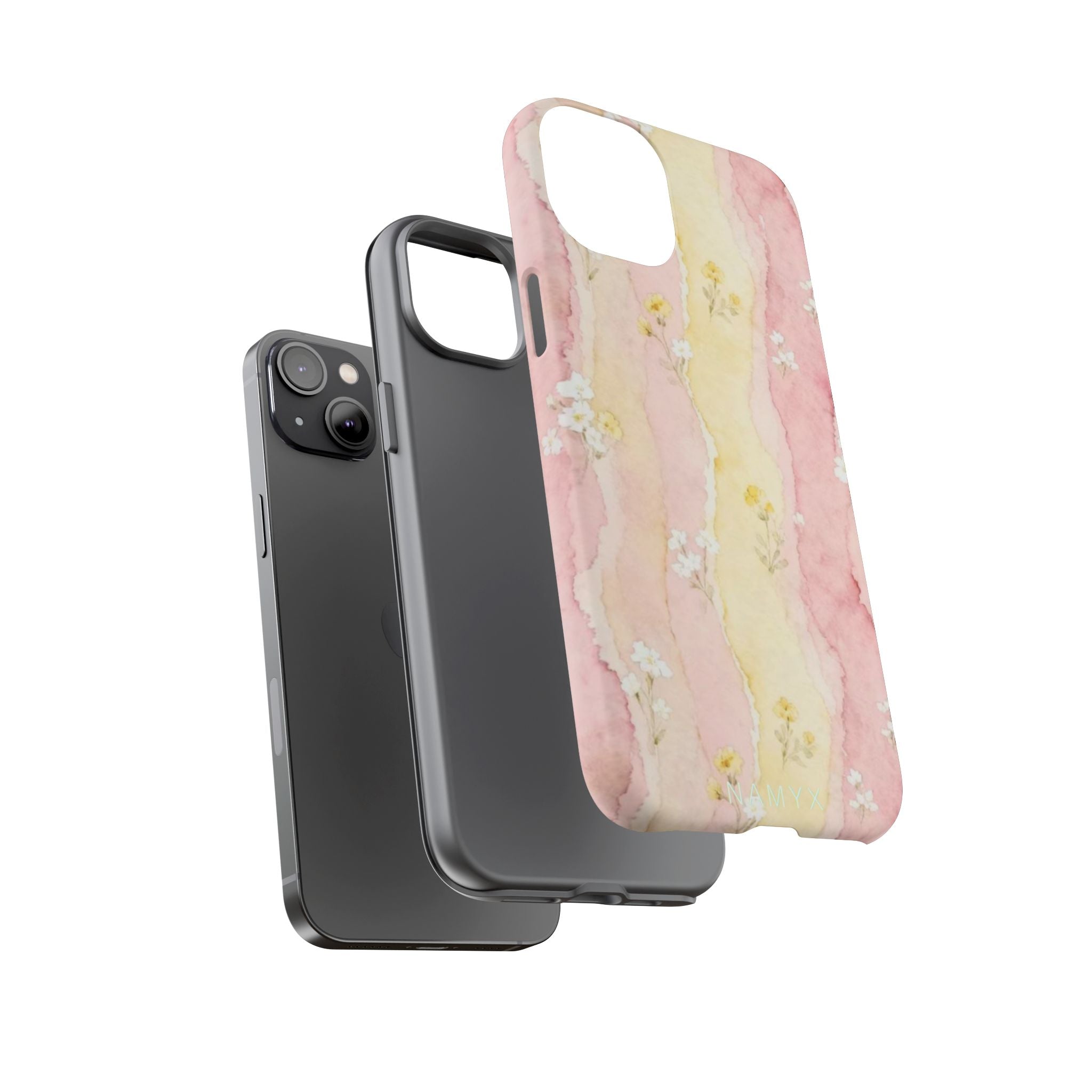 Floral Watercolor Tough Phone Case — Pink & Yellow Daisy Protective Cover