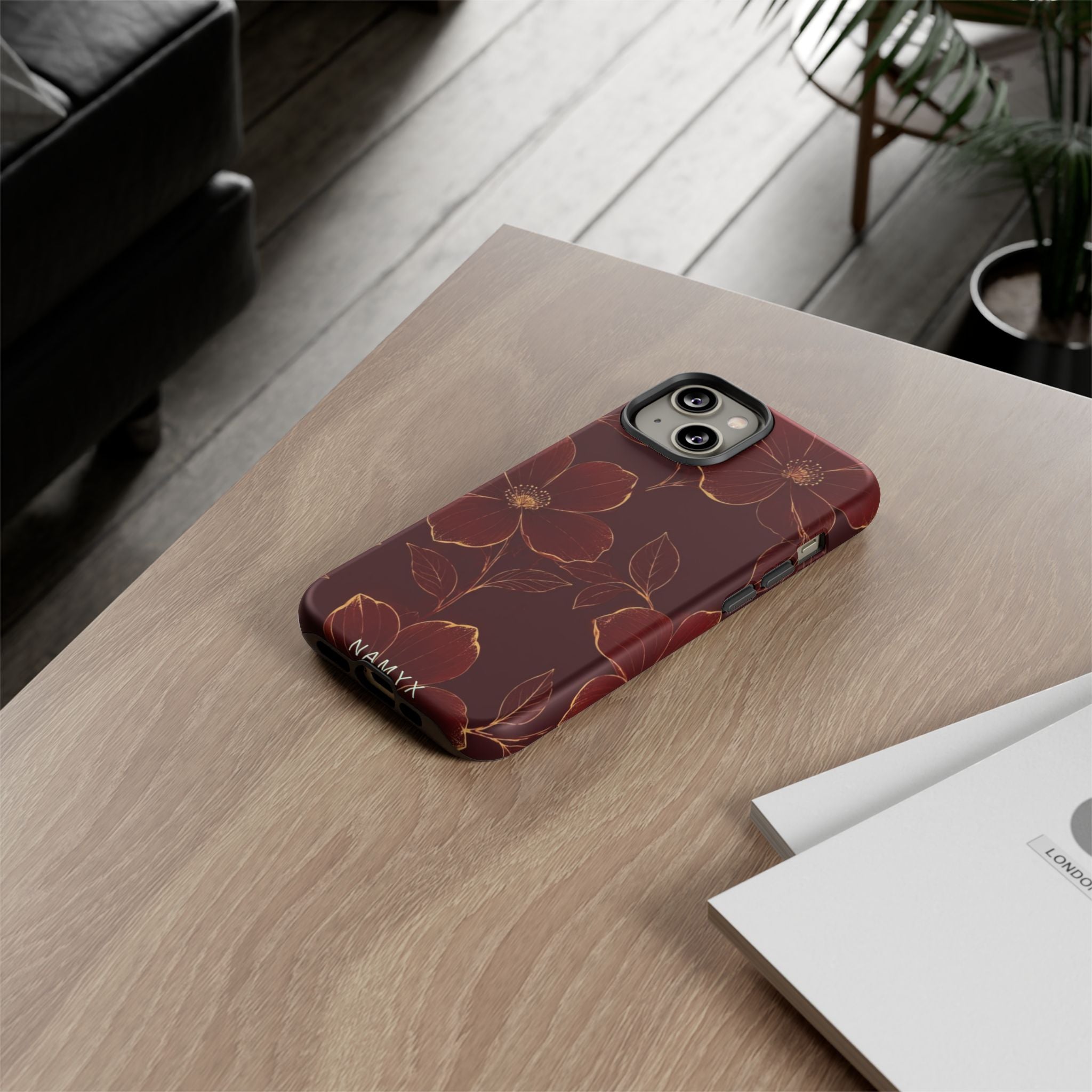 Floral Tough Case — Dark Red Botanical Phone Case