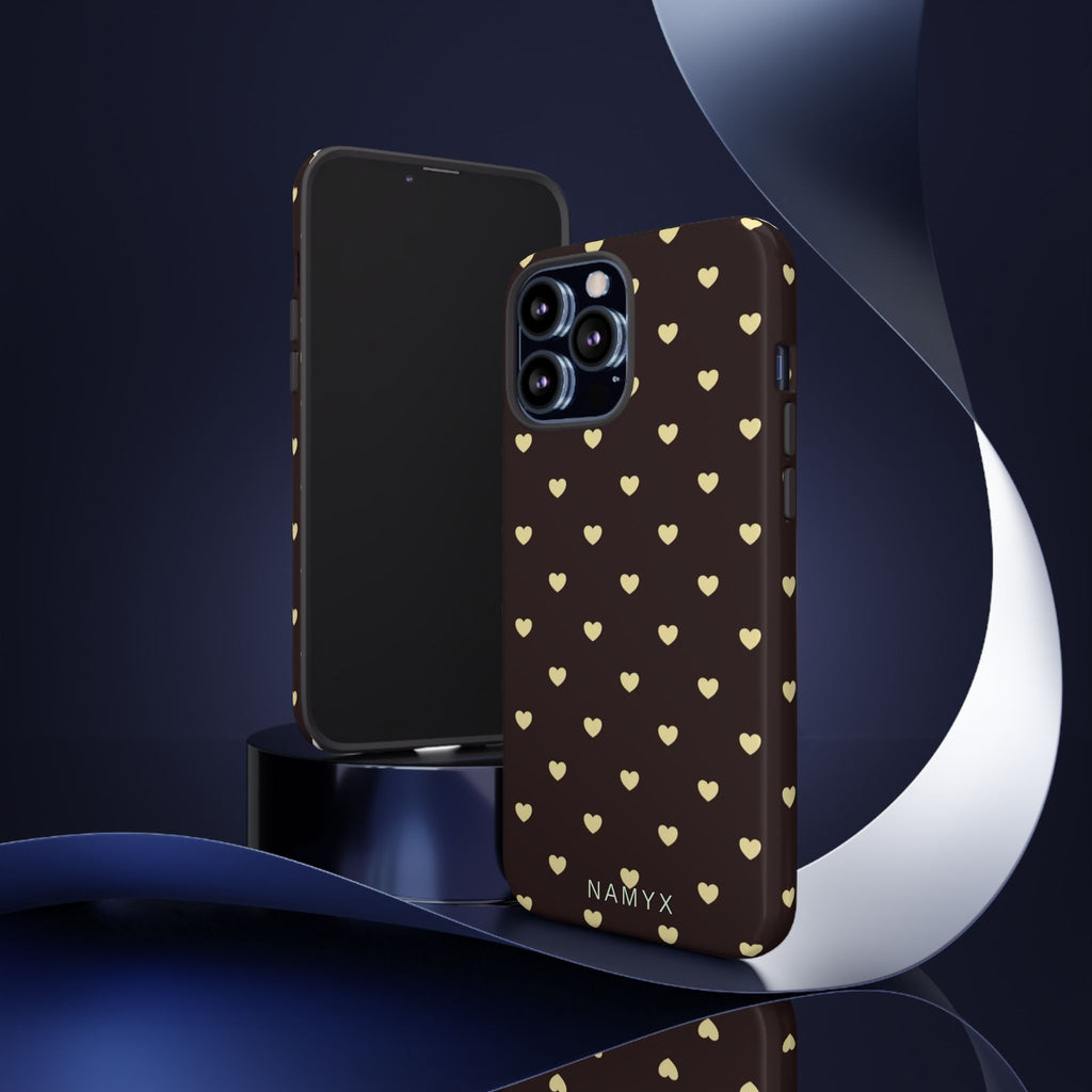 Tough Case — Brown Phone Case with Cream Heart Pattern