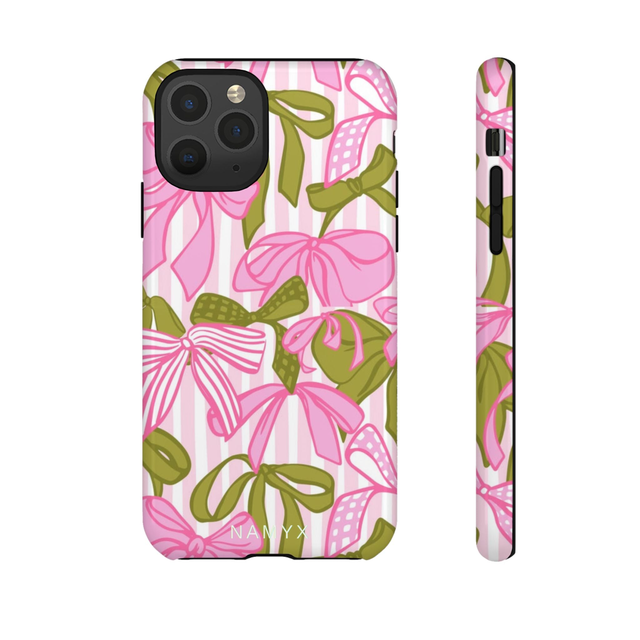 Bow Pattern Tough Case - Pink & Olive Floral Phone Cover
