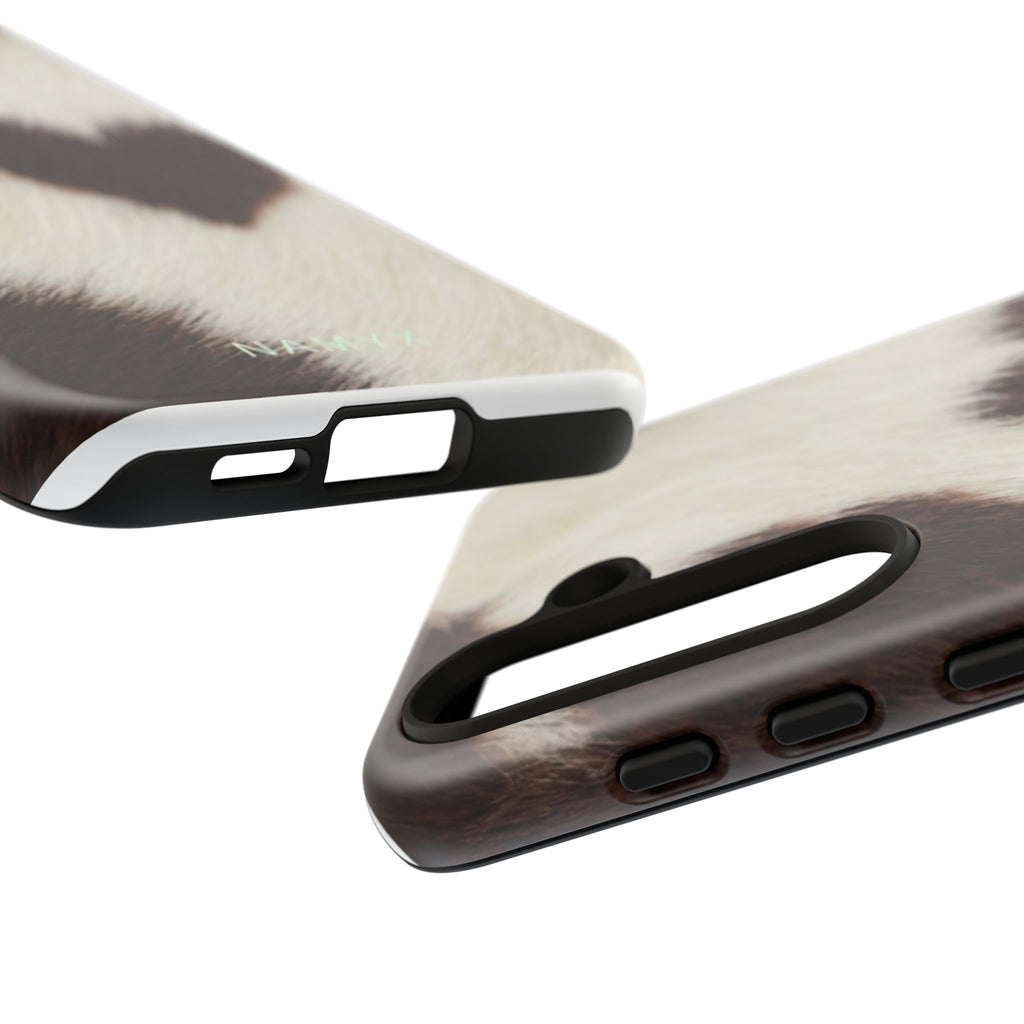 Cowhide Heart Phone Case — Cute Cow Print Protective iPhone Cover