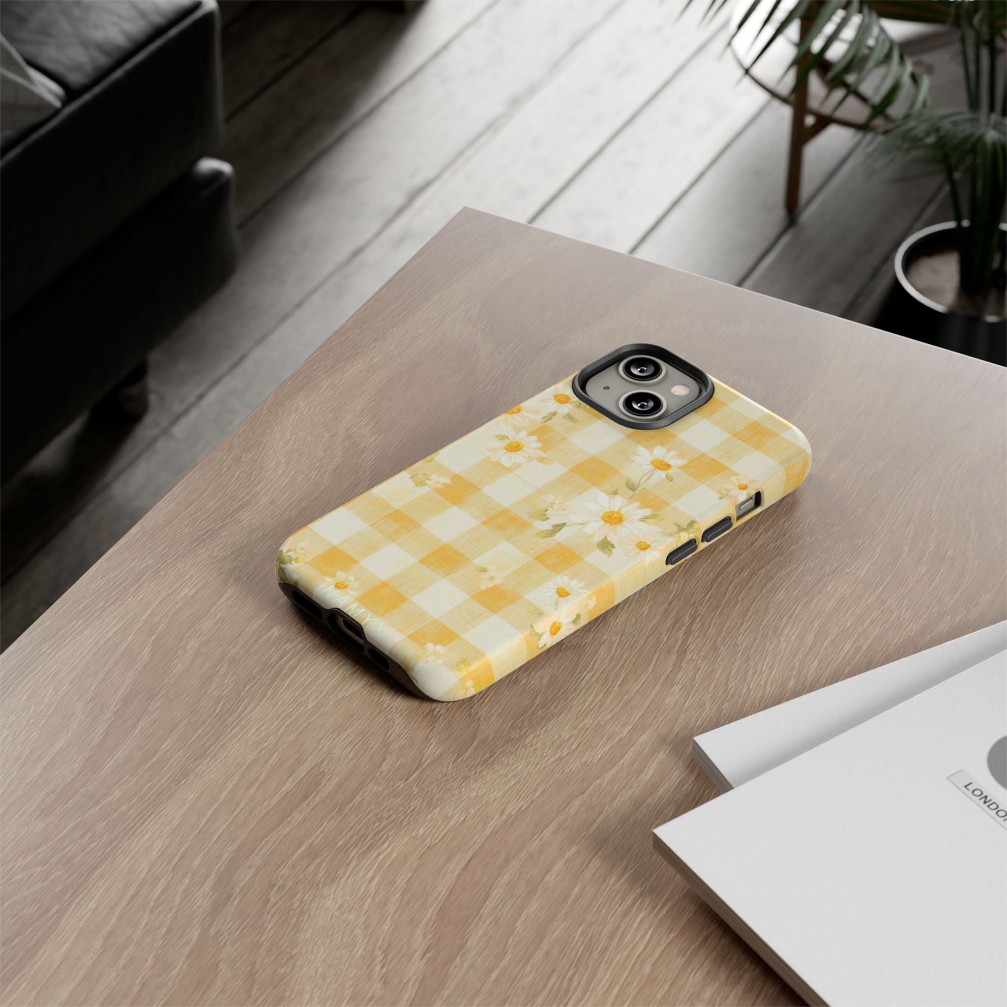 Daisy Gingham Tough Phone Case — Yellow Floral Protective Cover