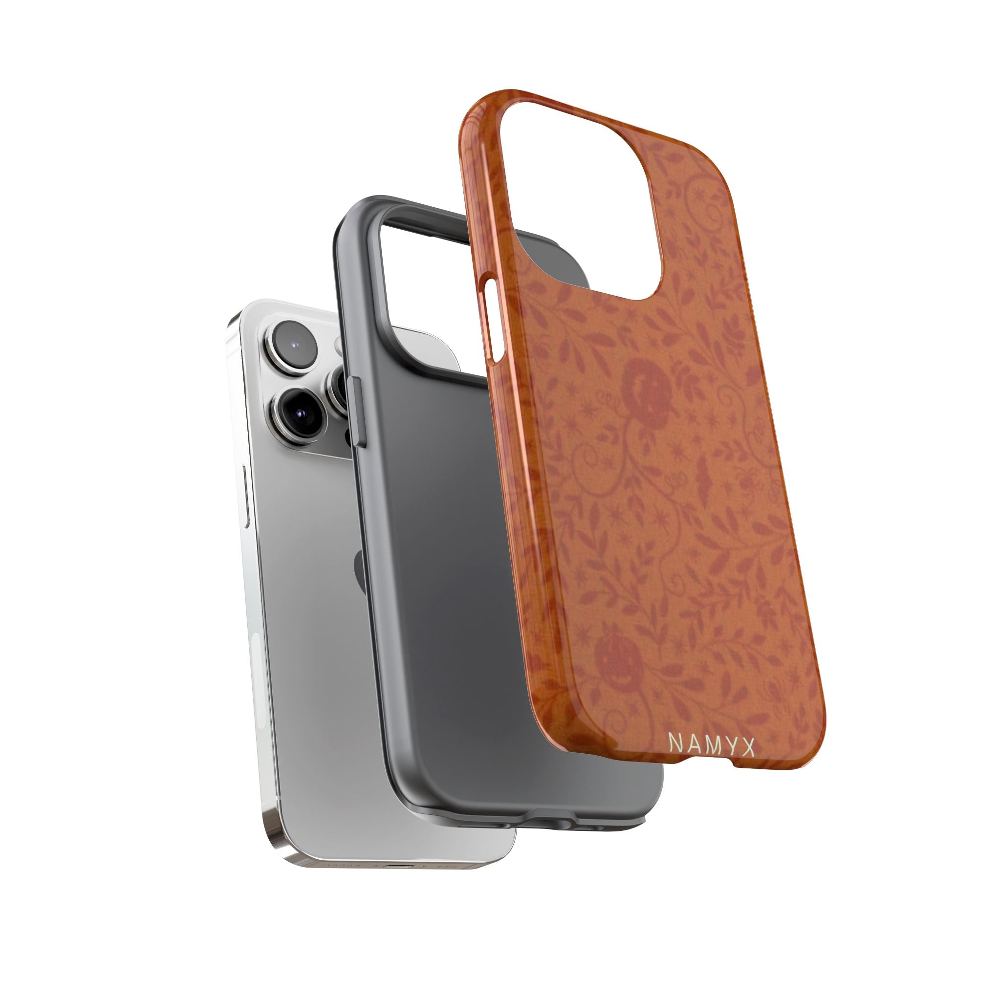 Floral Leather Phone Case — Rustic Orange Botanical Tough Case