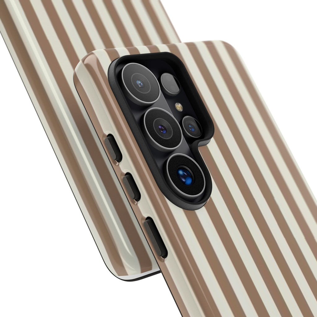 Striped Beige Phone Case — Classic Vertical Brown & Cream Stripe Tough Case