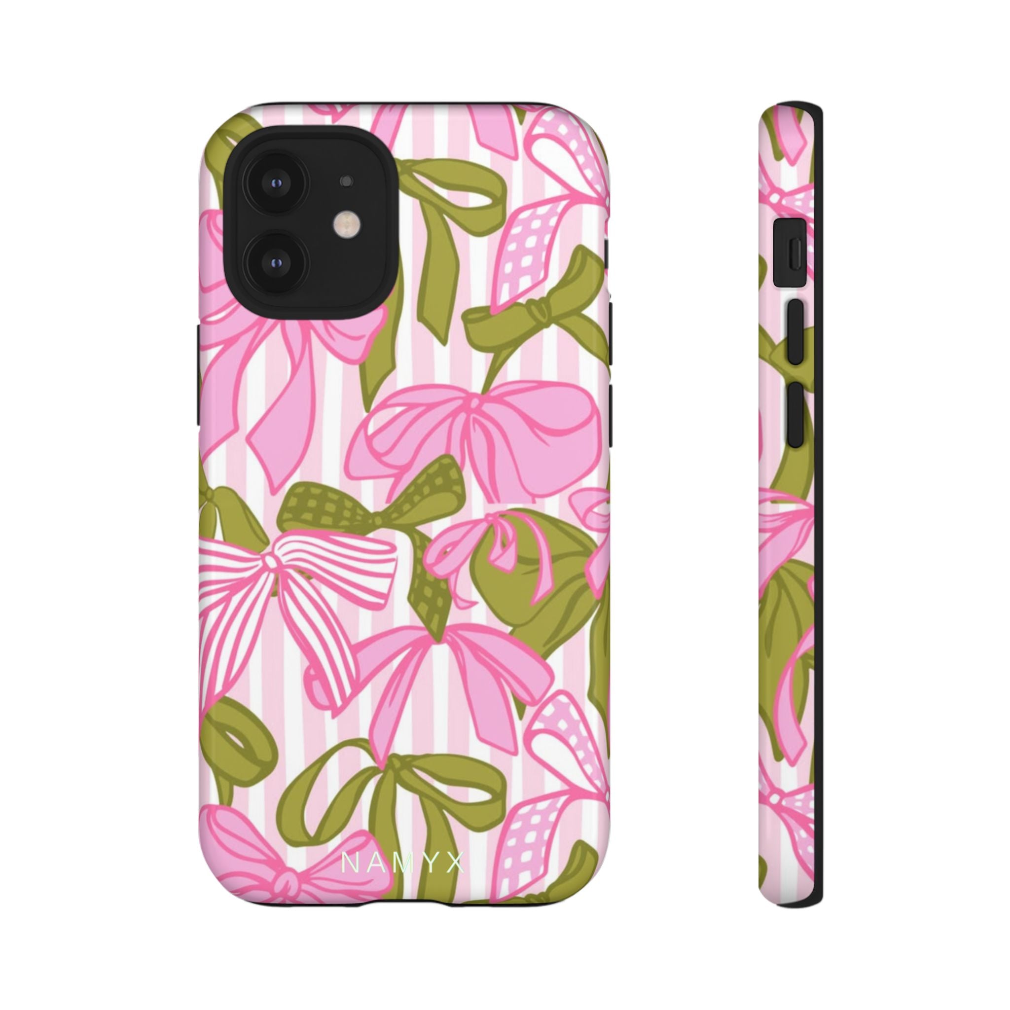 Bow Pattern Tough Case - Pink & Olive Floral Phone Cover