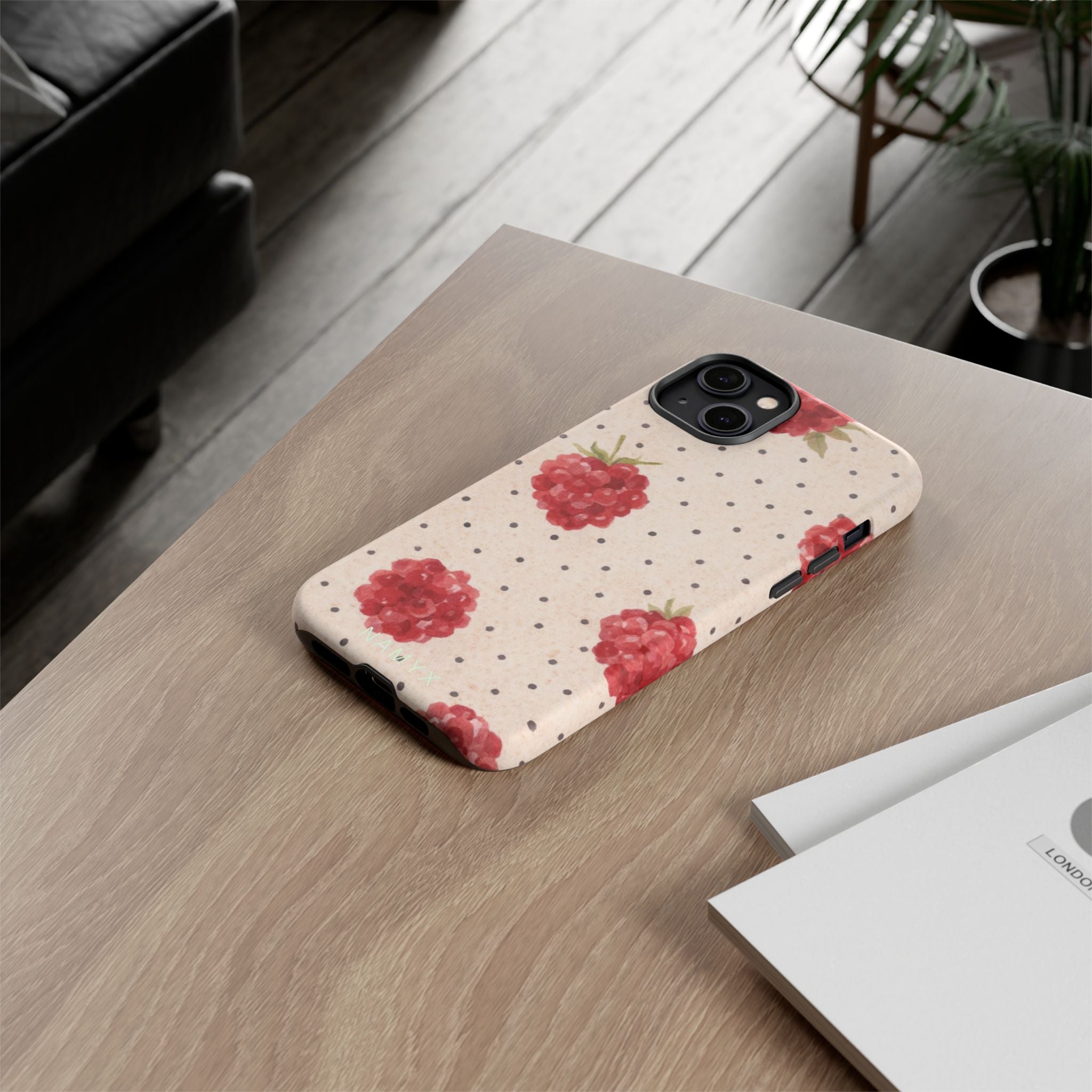 Raspberry Dotted Tough Phone Case — Vintage Floral Protective Cover