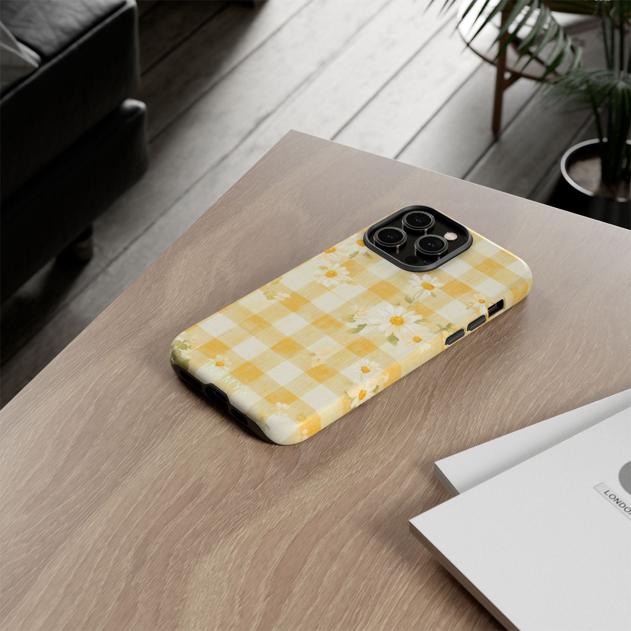 Daisy Gingham Tough Phone Case — Yellow Floral Protective Cover